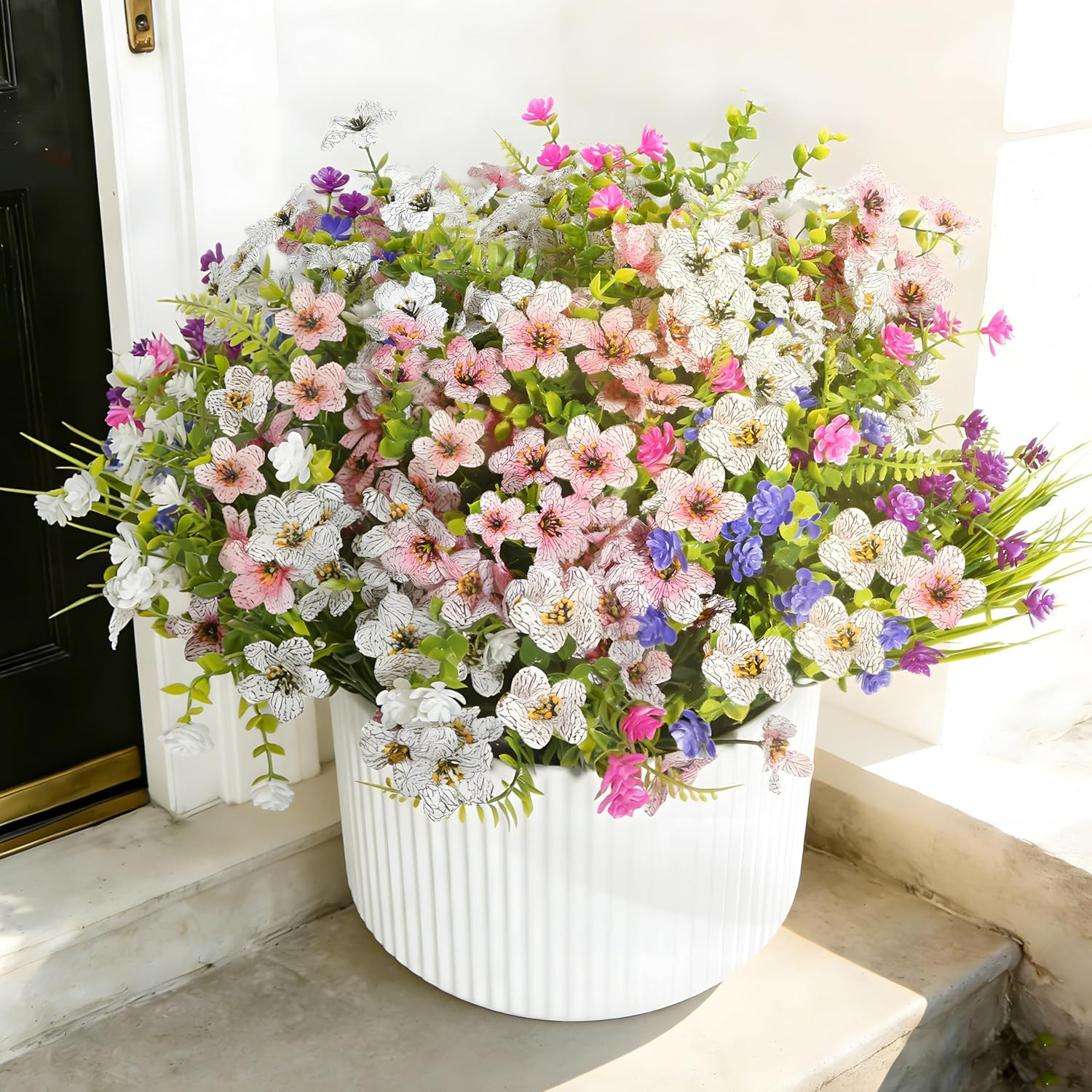 Fake Flowers for Outdoor UV Resistant 24 Pcs Pink Spring Artificial Flowers Outd