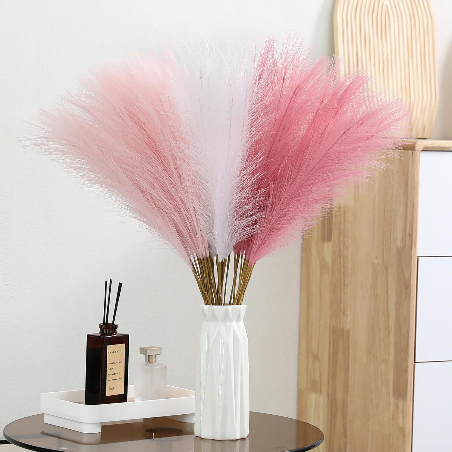 30pcs Faux Pampas Grass – 24 Inch Pink Pampas Grass Home Decor, Artificial Color