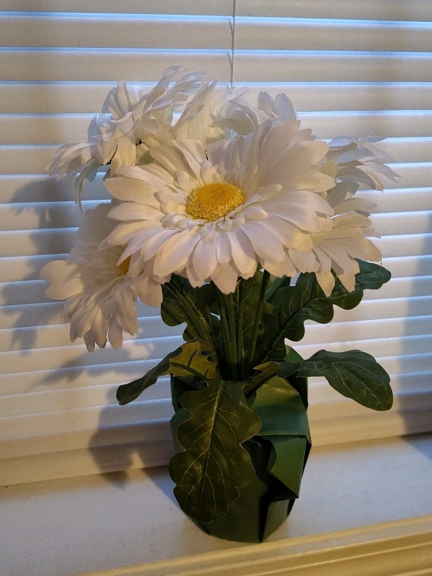 Artificial White Daisy In Pot With Paper