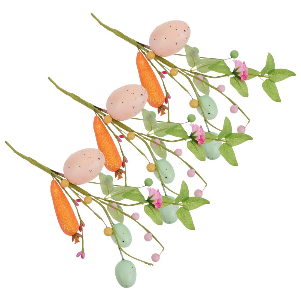 3 Pcs Easter Egg Tree Artificial Eggs Twig Branches Flowers Colorful Picks
