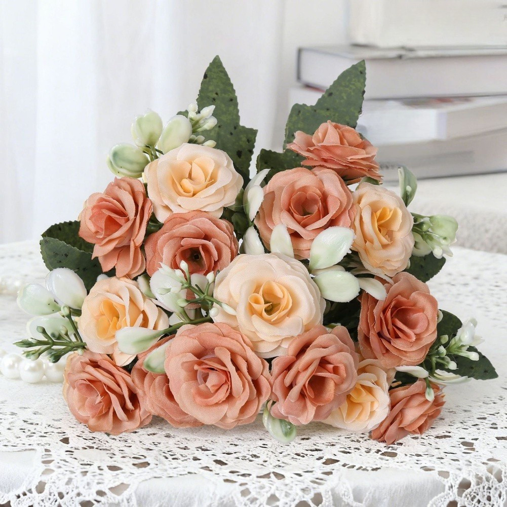 Faux Rose Bouquet with 15 Plastic Blooms for Bridal Use or Interior Decoration