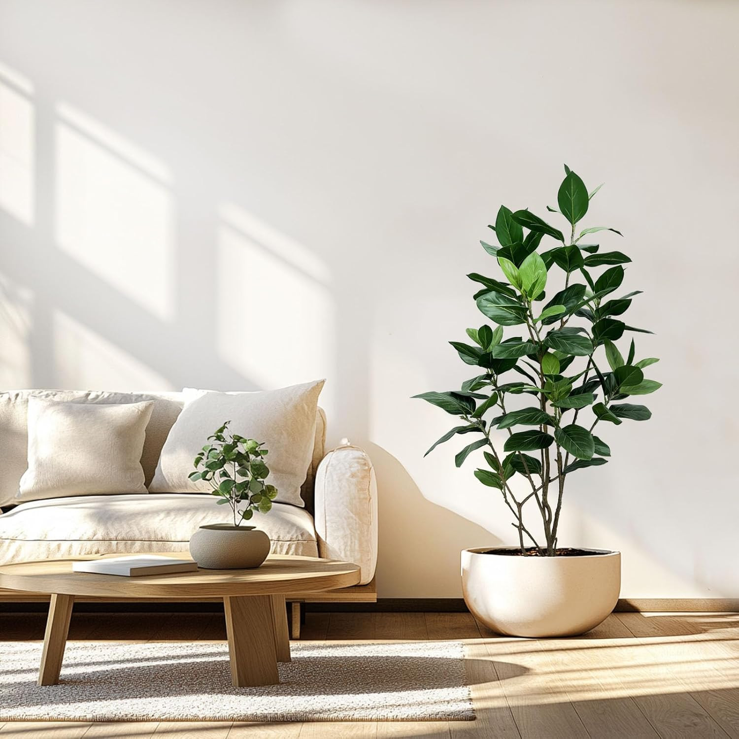 5Ft Realistic Ficus Altissima Tree with White Planter for Home Decor
