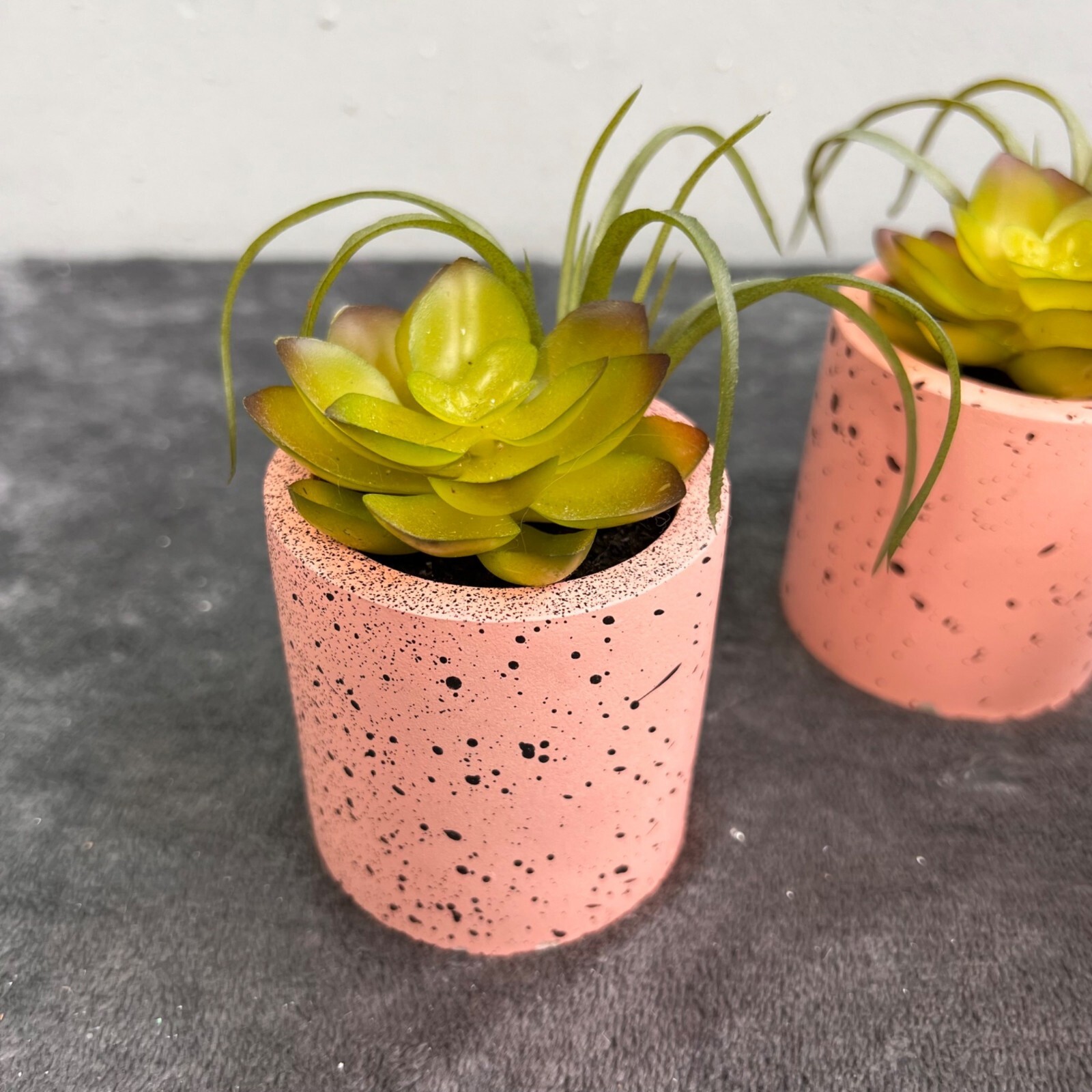 Faux Potted Succulent Planter Lot 3 Pink Splatter Tier Tray Shelf Decor 3 in NWT