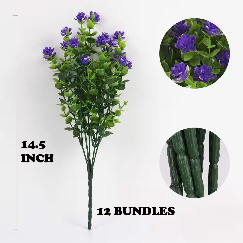 14.5 In. Purple Outdoor Artificial Eucalyptus Flower, 12-Bundles Uv-Resistant Ar