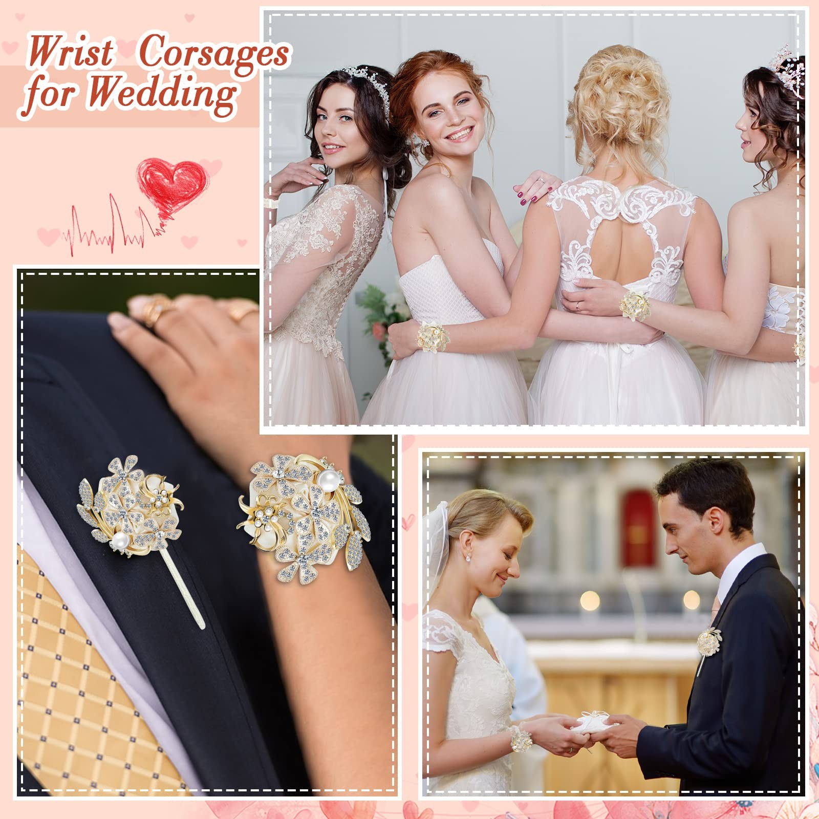 2 PCS Rhinestone Wrist Corsage And Boutonniere Set Artificial Flower Prom