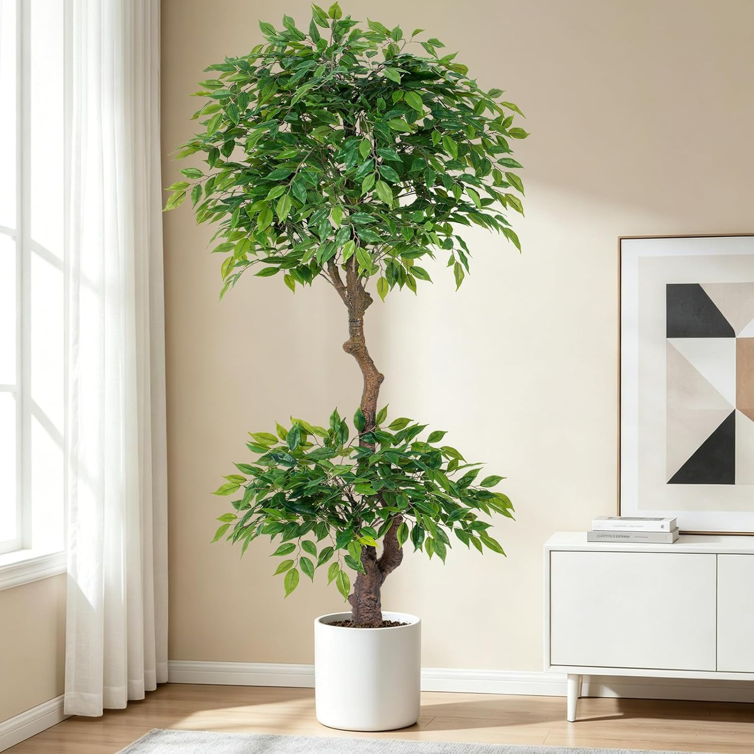6Ft Ficus Artificial Tree with Lush Canopy for Home, Office & Patio Decor