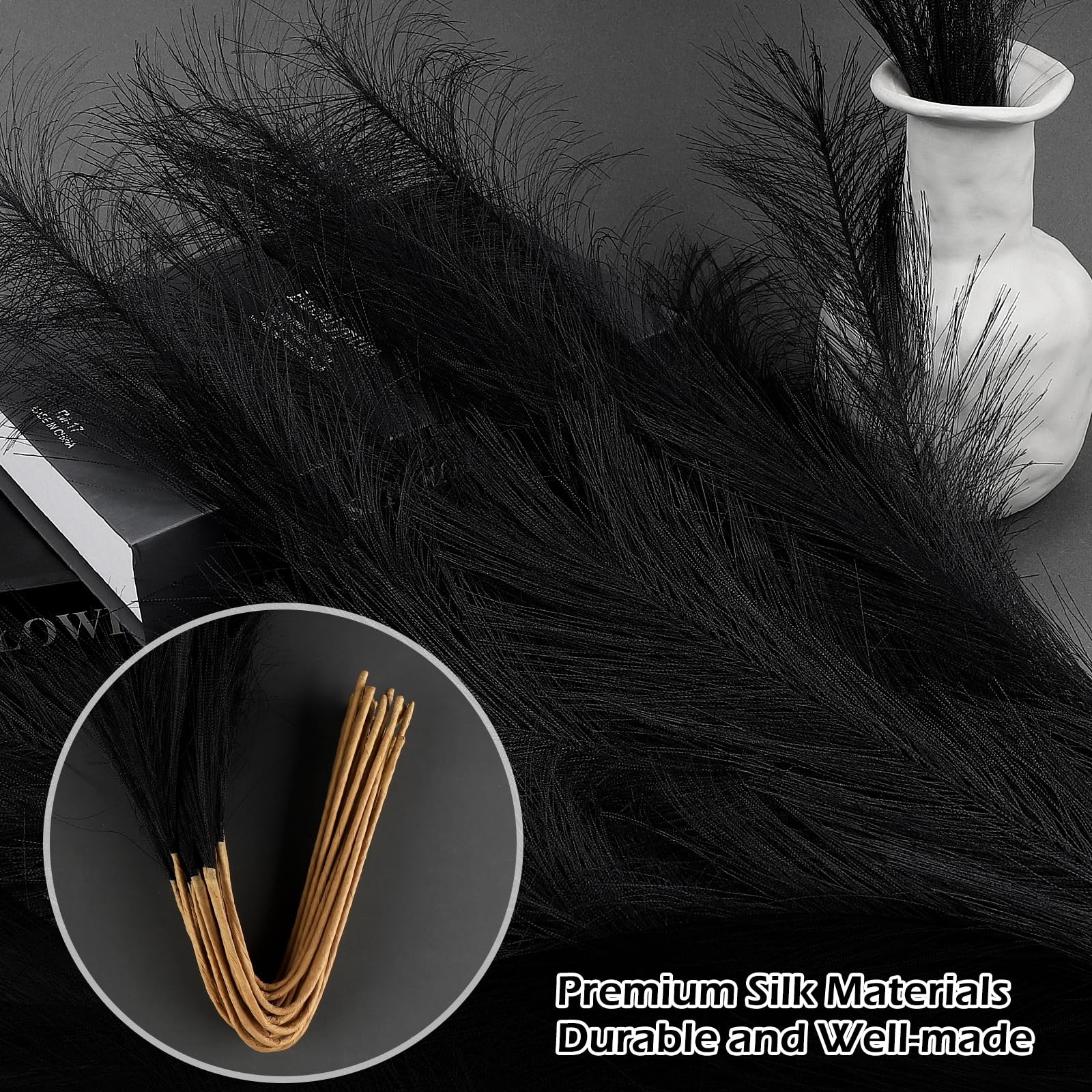 30 PCS Pampas Grass Black Decor 21.7″ Fluffy Faux Short Flower Vase Filler