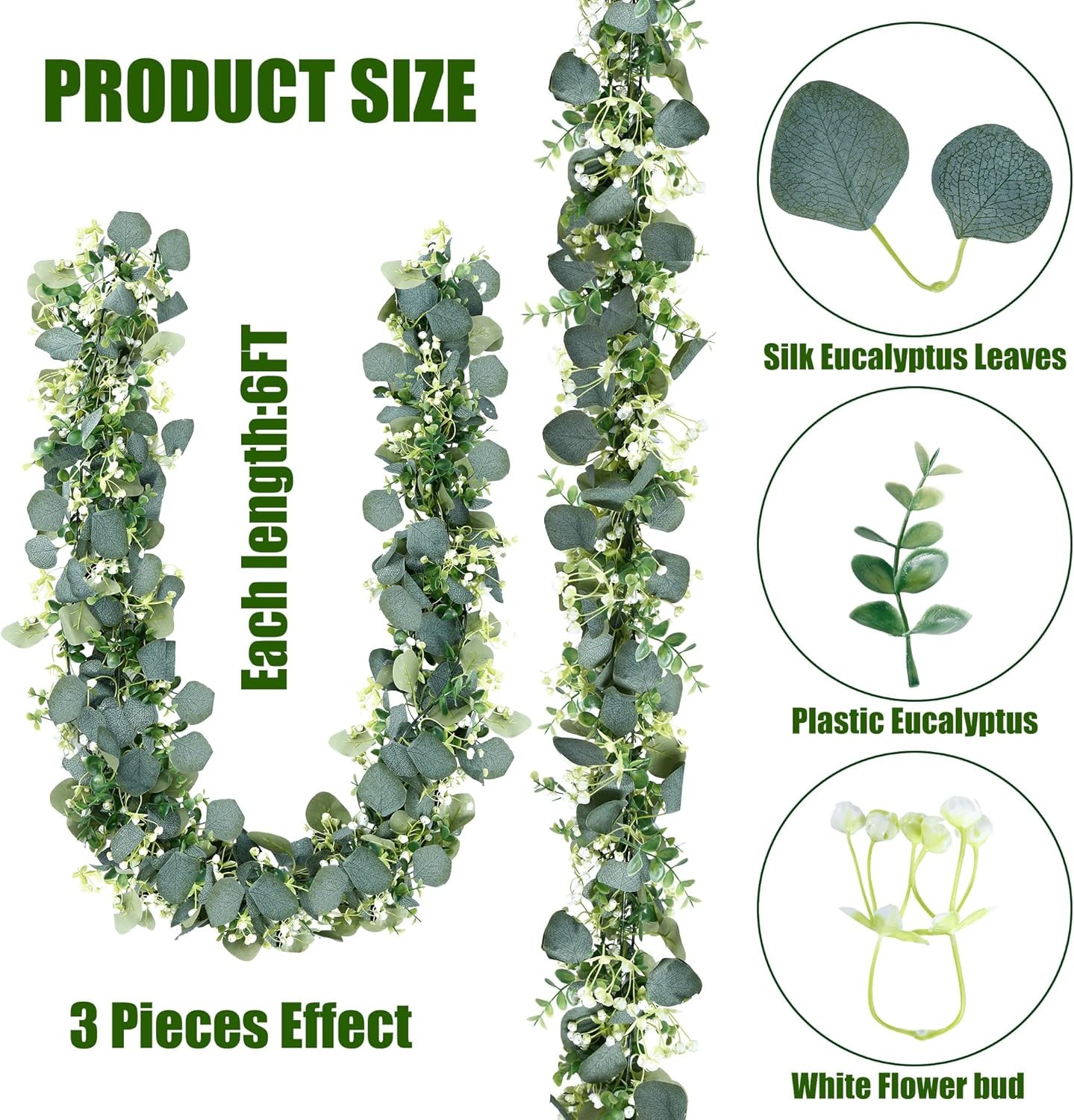 2 Pack Artificial Greenery Hanging Eucalyptus Leaves Garlands for Table Wedding