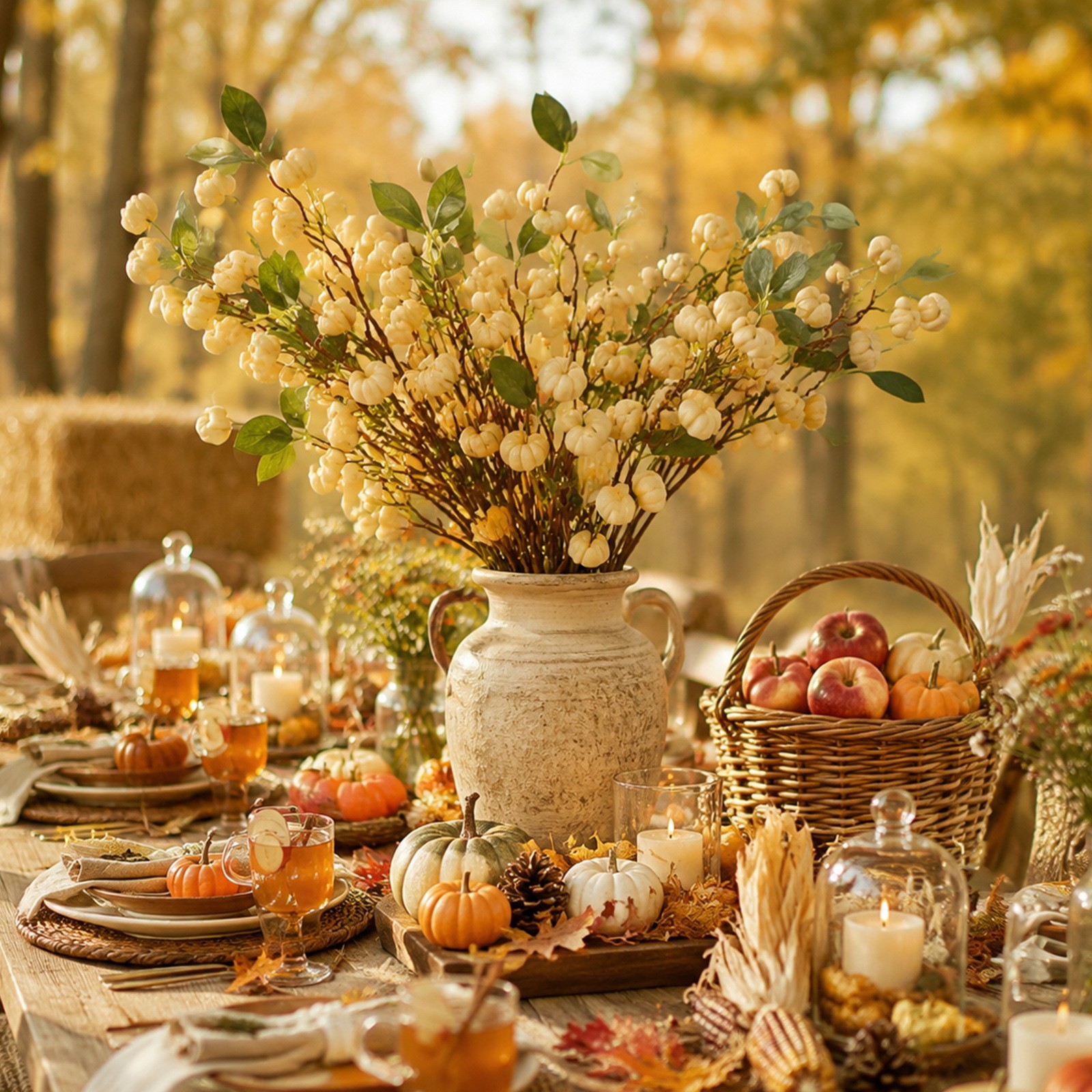 Artificial Pumpkin Branch with Green Leaves for Centerpieces 27.56in/70cm