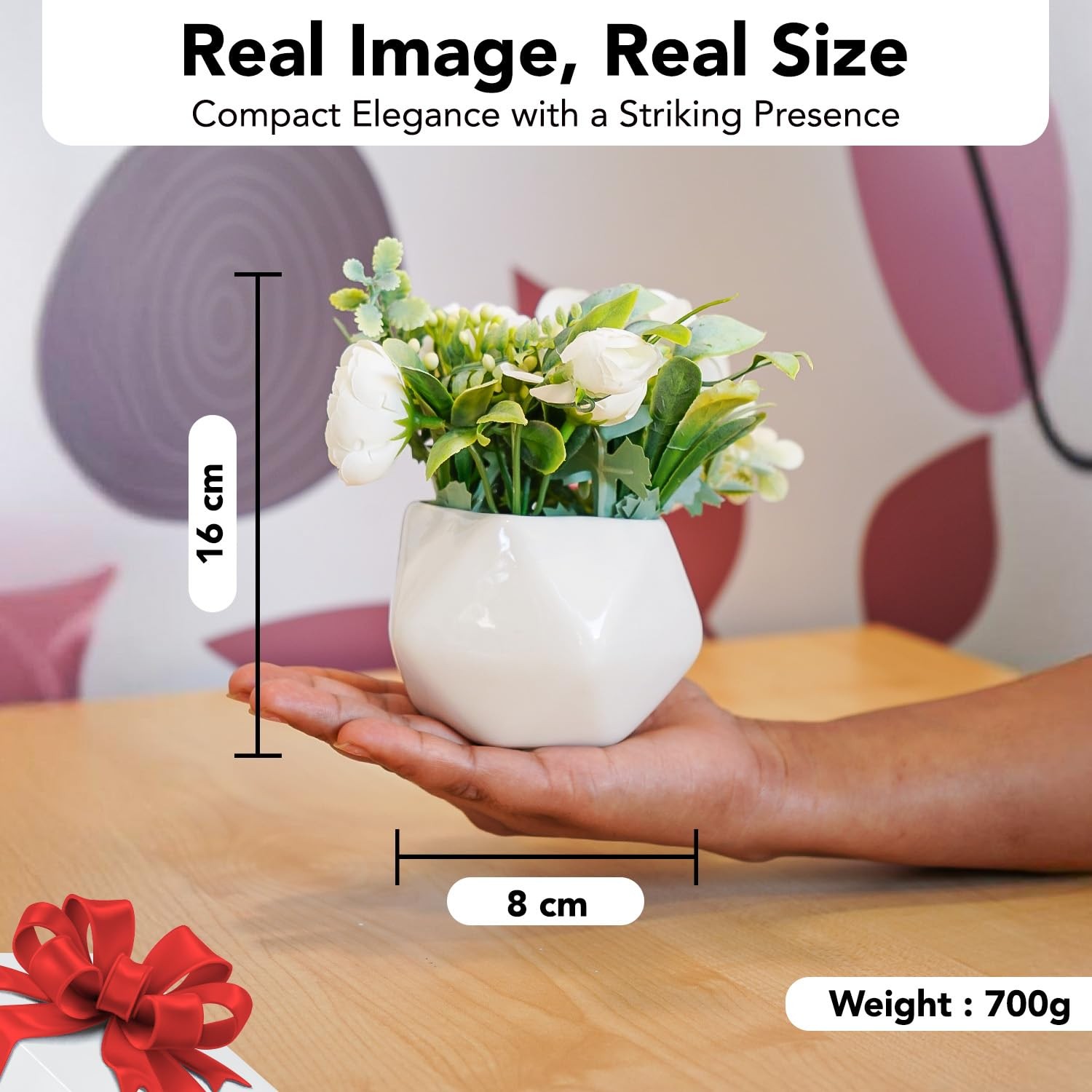 Small Flower Pot White Rose Ceramic Flower Vase with Artificial Flowers Plant