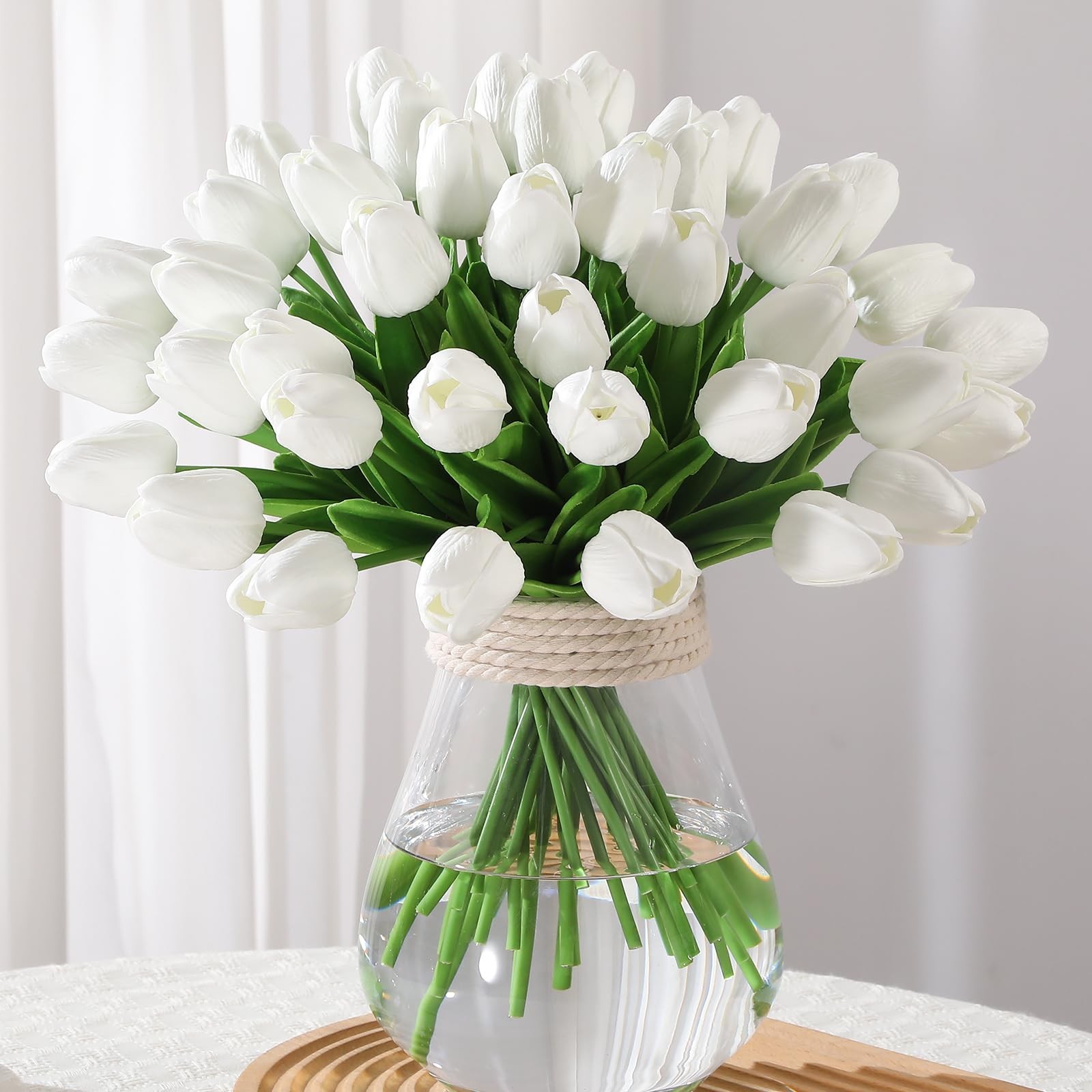 24 PCS Artificial Tulips PU Faux Flowers White Real Touch Fake Wedding