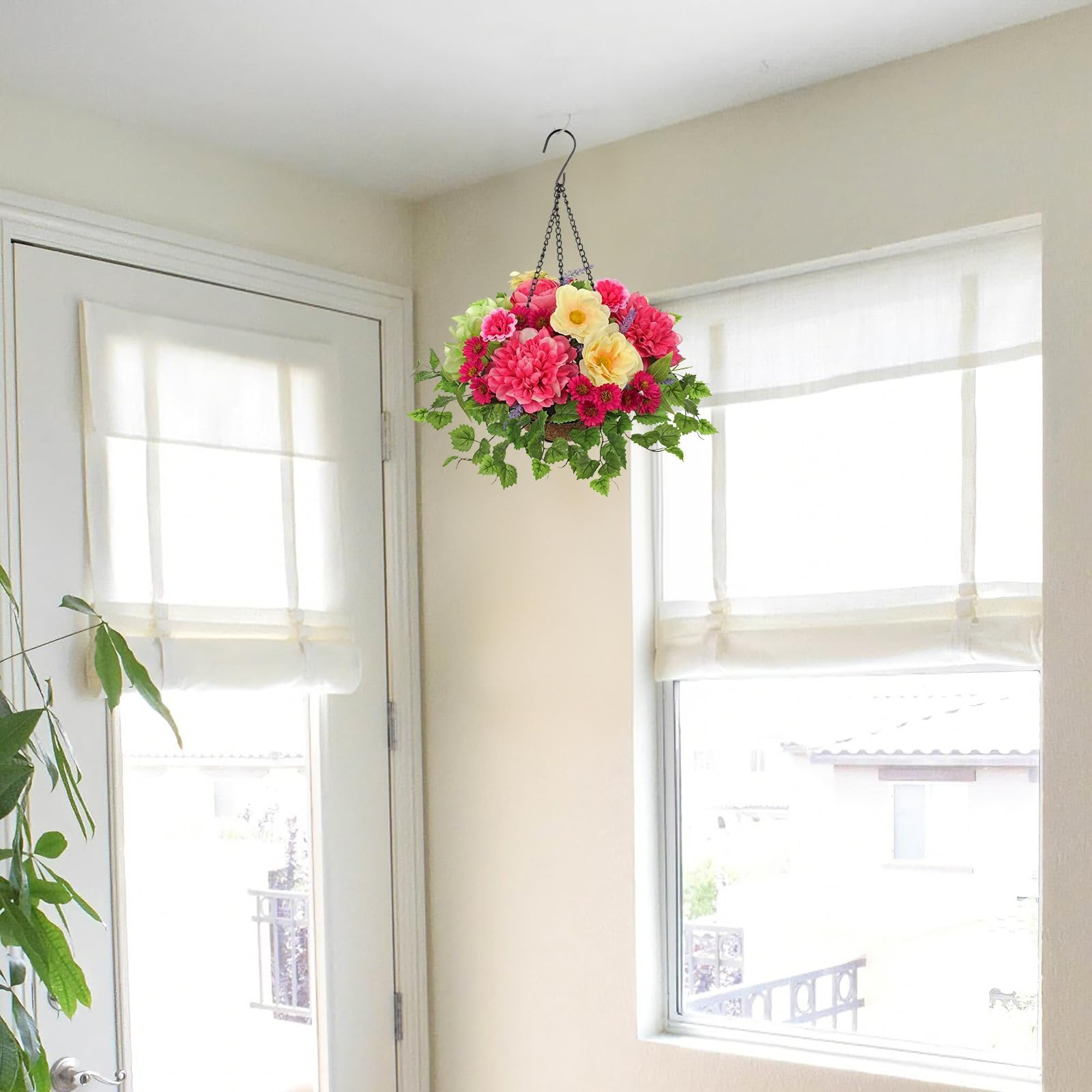 Artificial Hanging Basket Flowers with Chain Hook, Fake Hanging Flowers with …