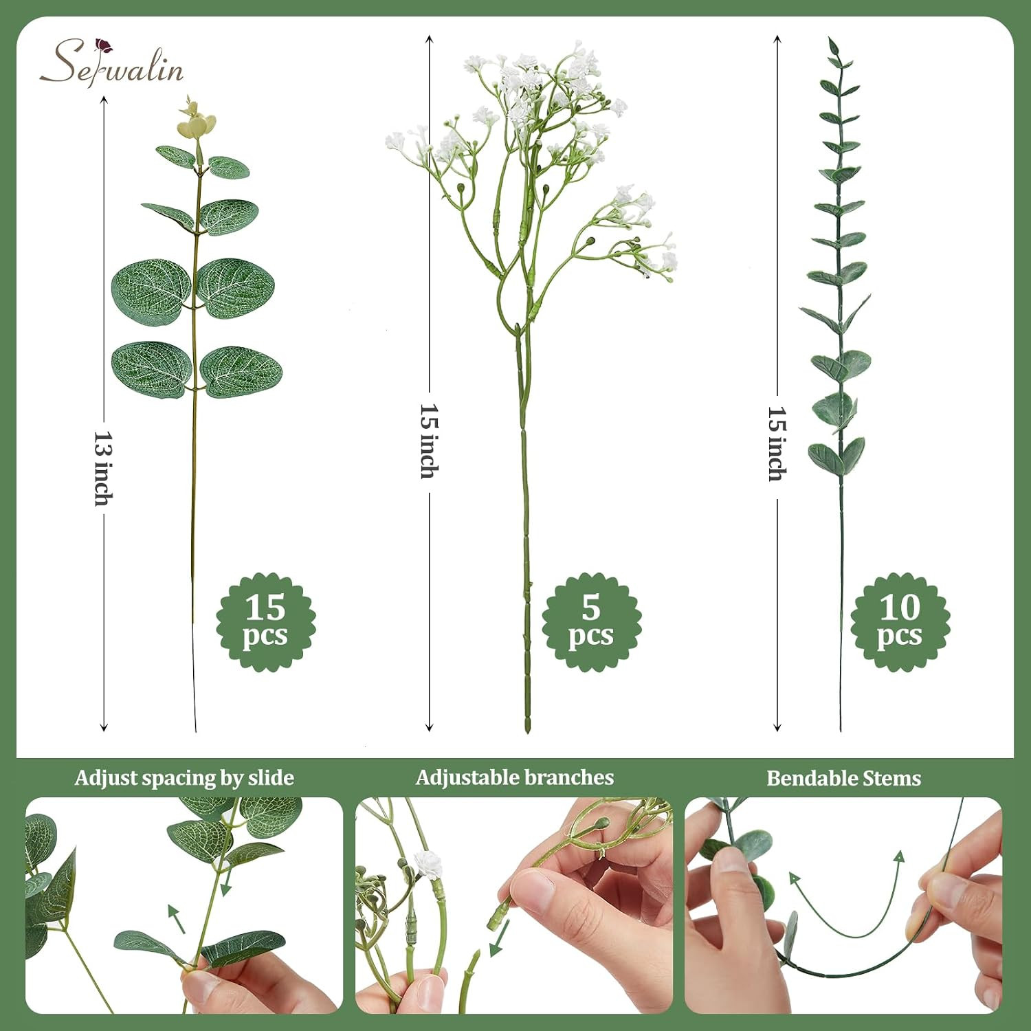 30PCS Mixed Eucalyptus Greenery Stems & Baby’S Breath Flowers Bulk | 3 Kinds Art