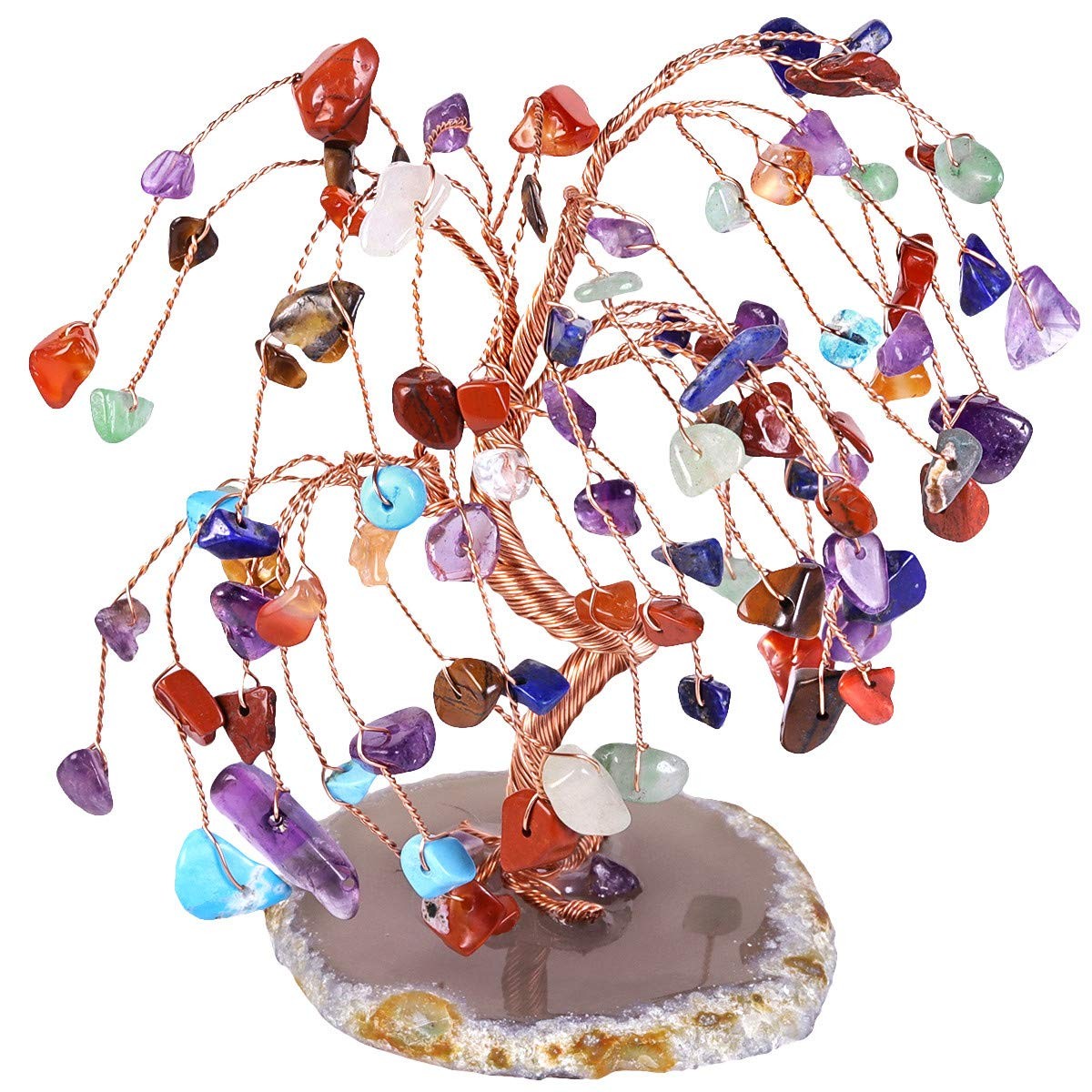 Healing Crystal Money Tree with Agate Slices Base Polishing Tumbled Gemstones…