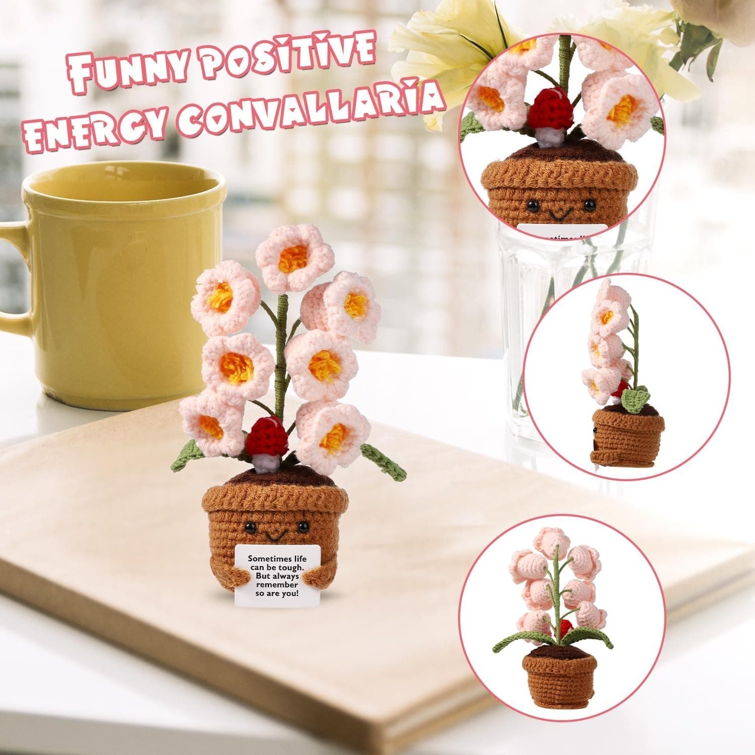 Positive Flower Positive Support Crochet Flower Knitted Plant for Gifts