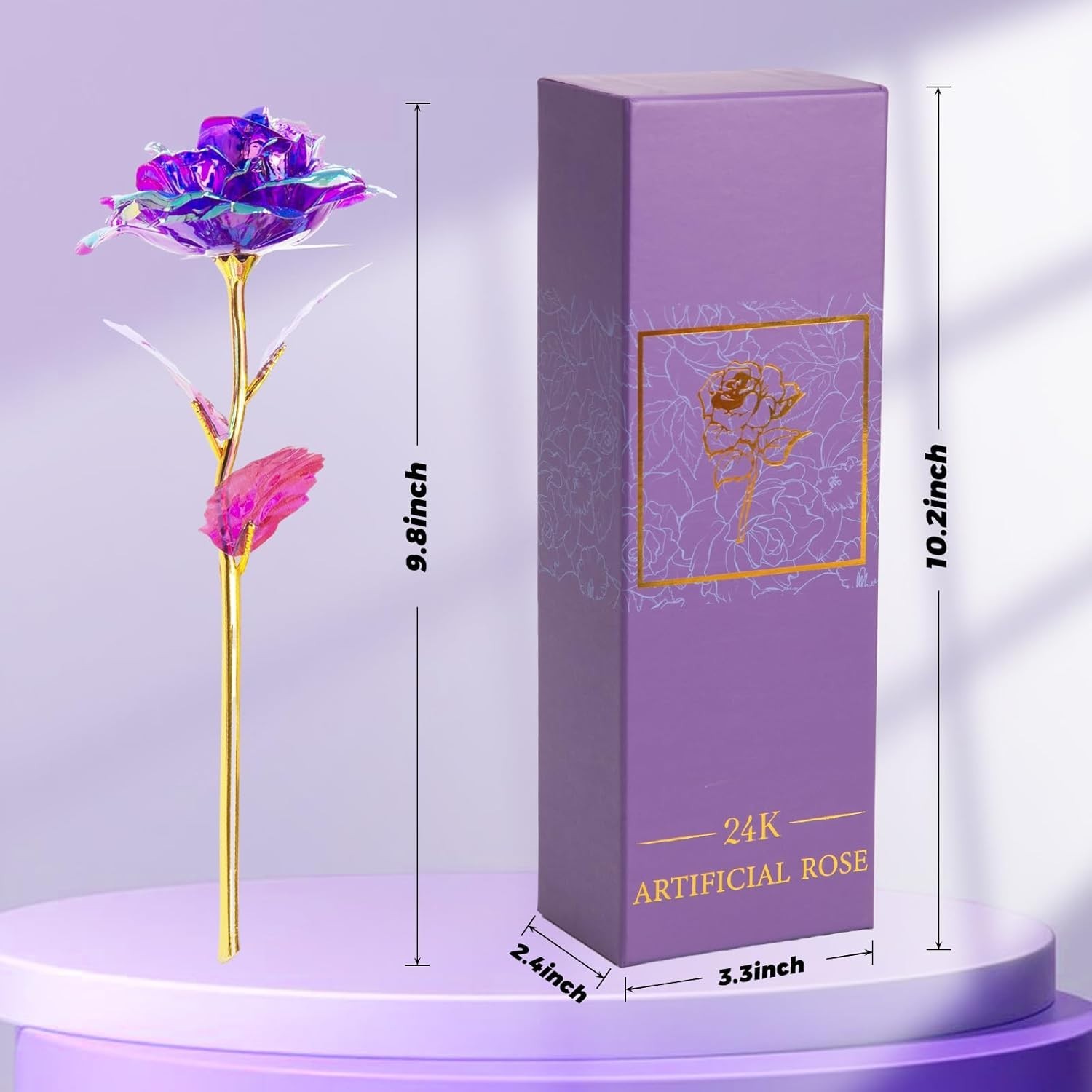 Gold Dipped Artificial Purple Rose Forever Flower Mother’s Day Anniversary Gift