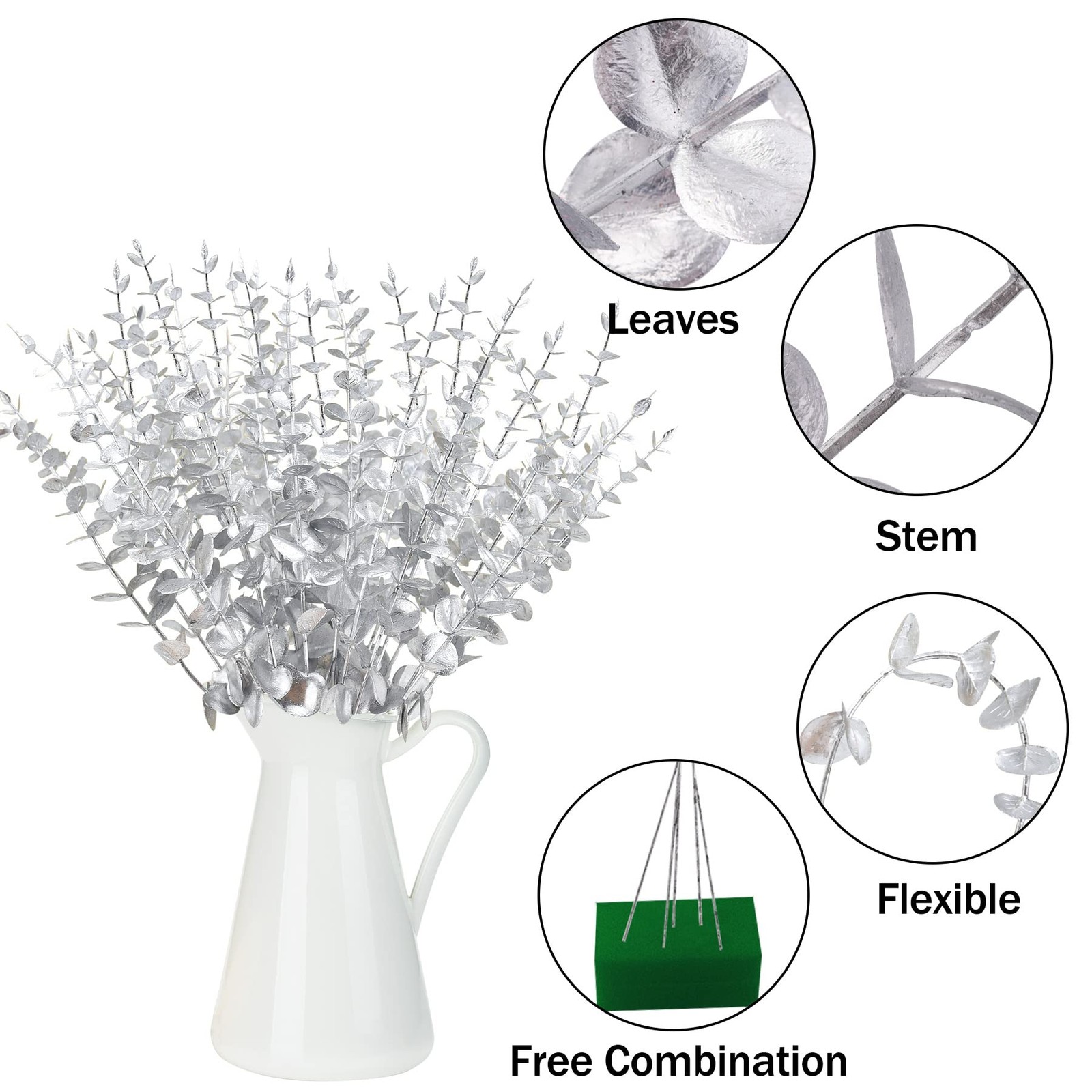36 Pcs Silver Eucalyptus Stems Artificial Leaves Faux Eucalyptus Stems Branch…