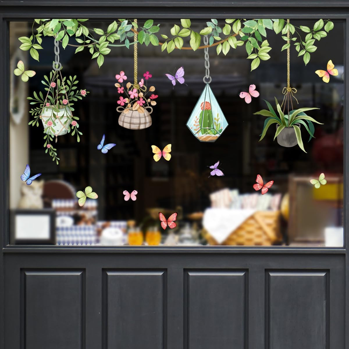 Potted Plant Window Clings Flower Catcus Hanging Vines Glass Wall Decals Sticker