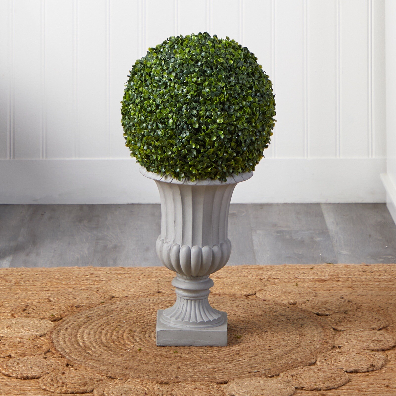 2.5’ Artificial Boxwood Topiary Tree with Urn UV (Indoor/Outdoor). Retail $215