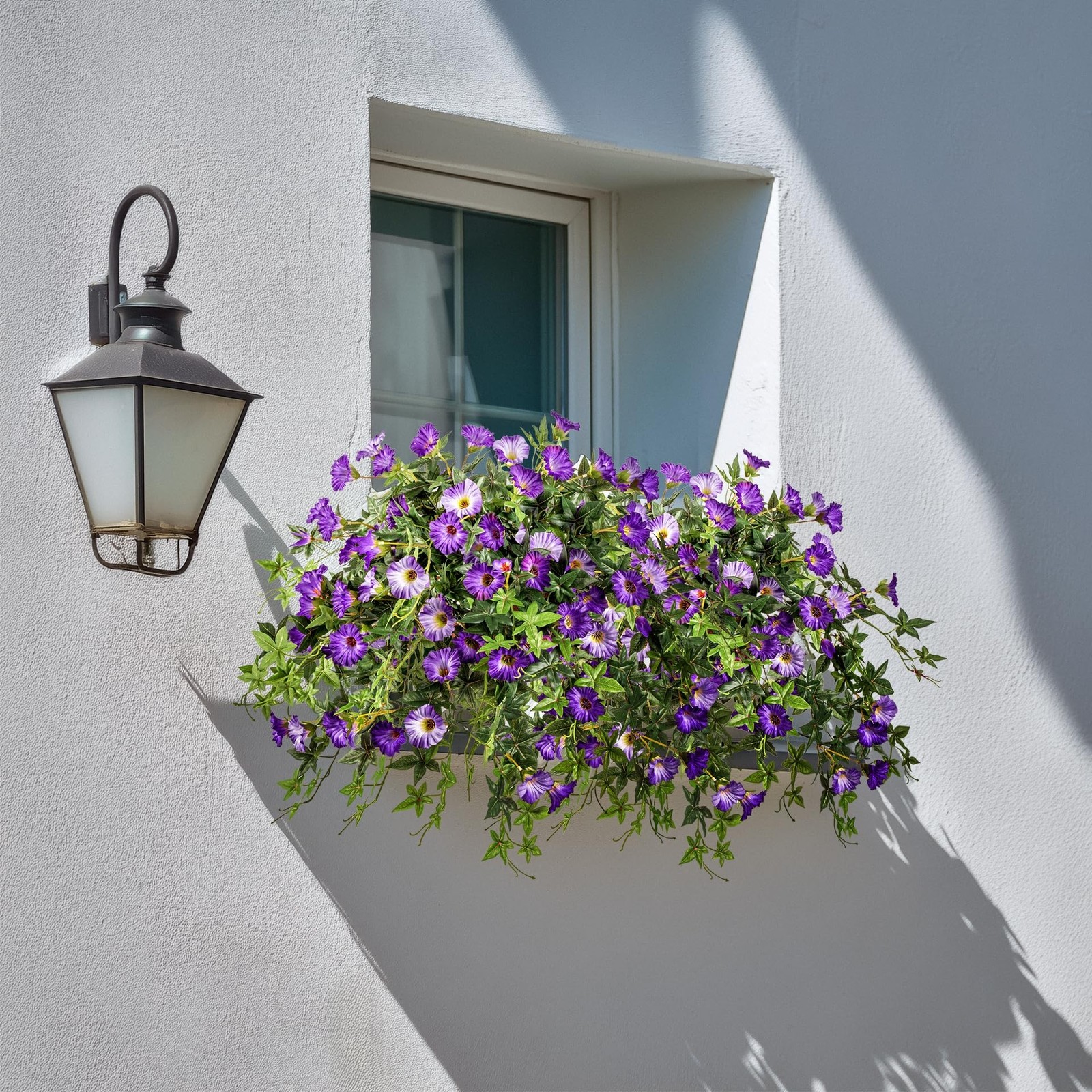 ENALGRE Artificial Petunias 2PCS Purple with Pot UV Resistant Outdoor Decor