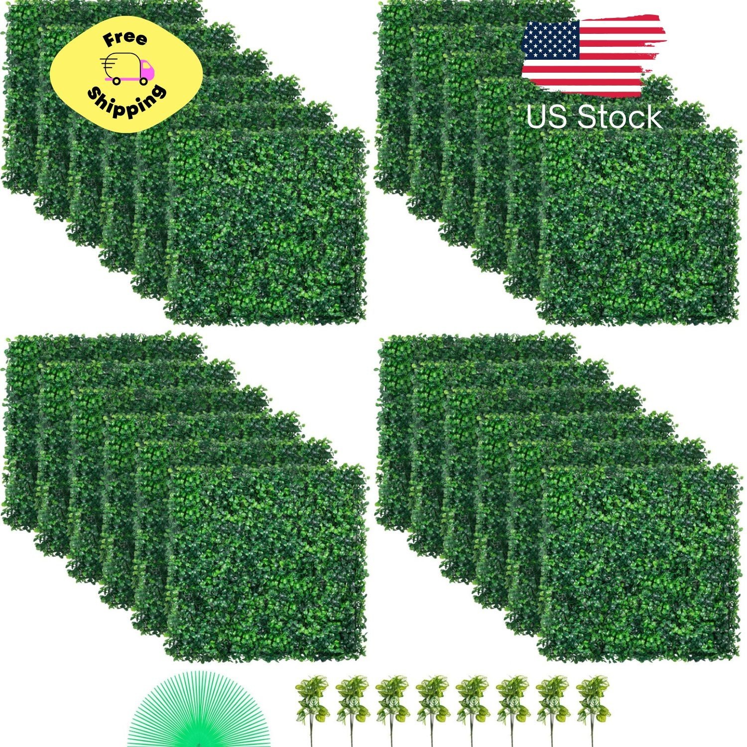 24-Pack 20×20-Inch Artificial Boxwood Hedge Wall Panels, 1.6-Inch Thickness