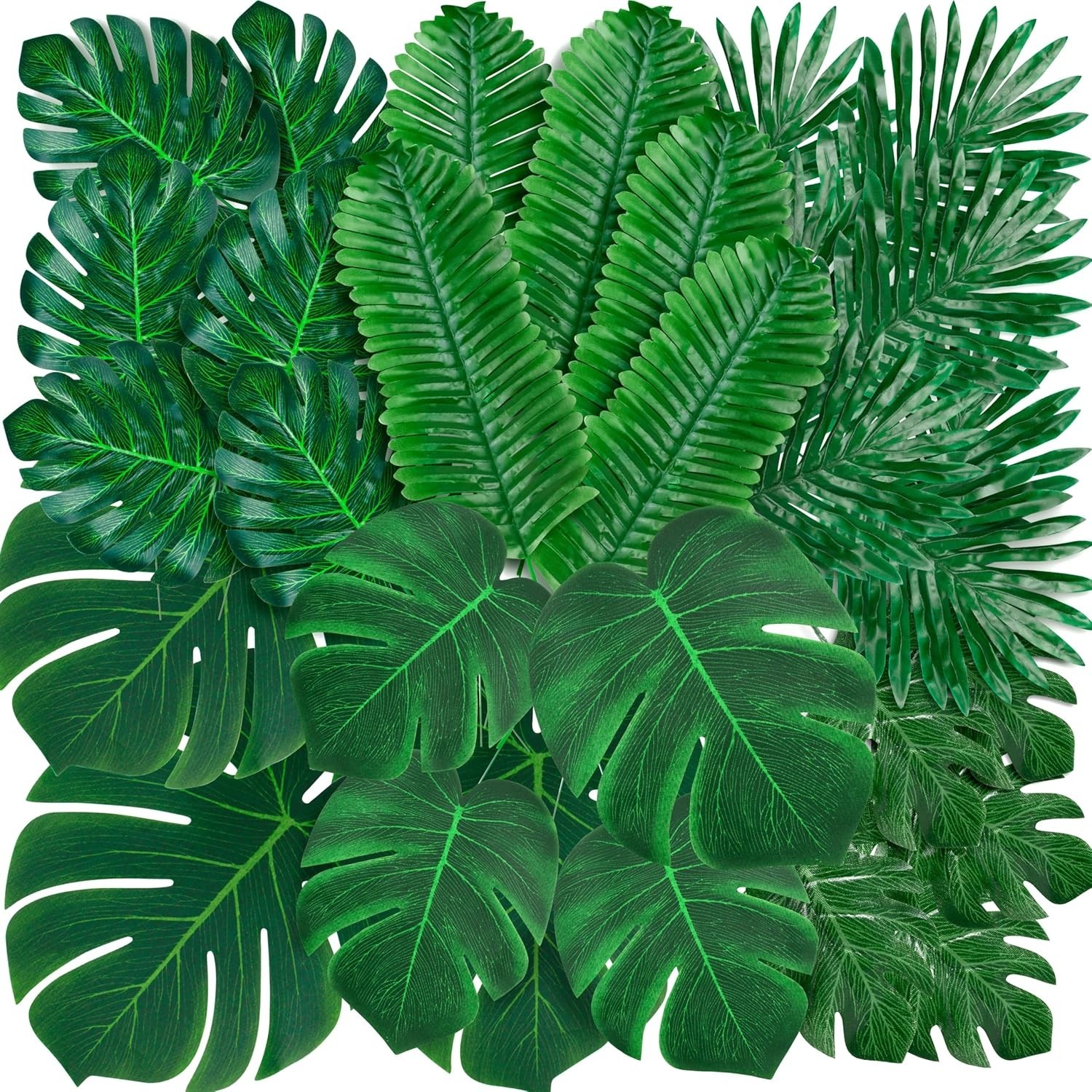 110 Pcs Artificial Tropical Palm Monstera, 7 Kinds Large Small Fake Palm Leaf…