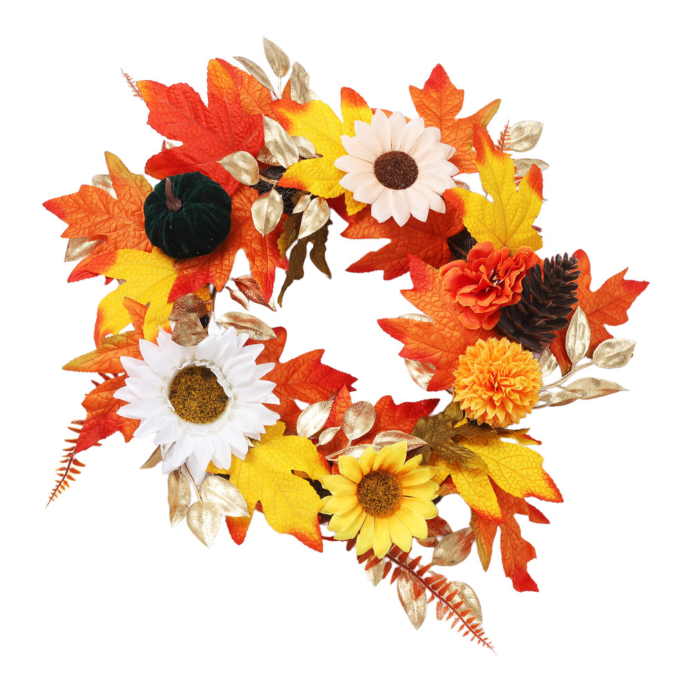 Artificial Autumn Wreath 17.72in/45cm for Thanksgiving Halloween Indoor Outdoor