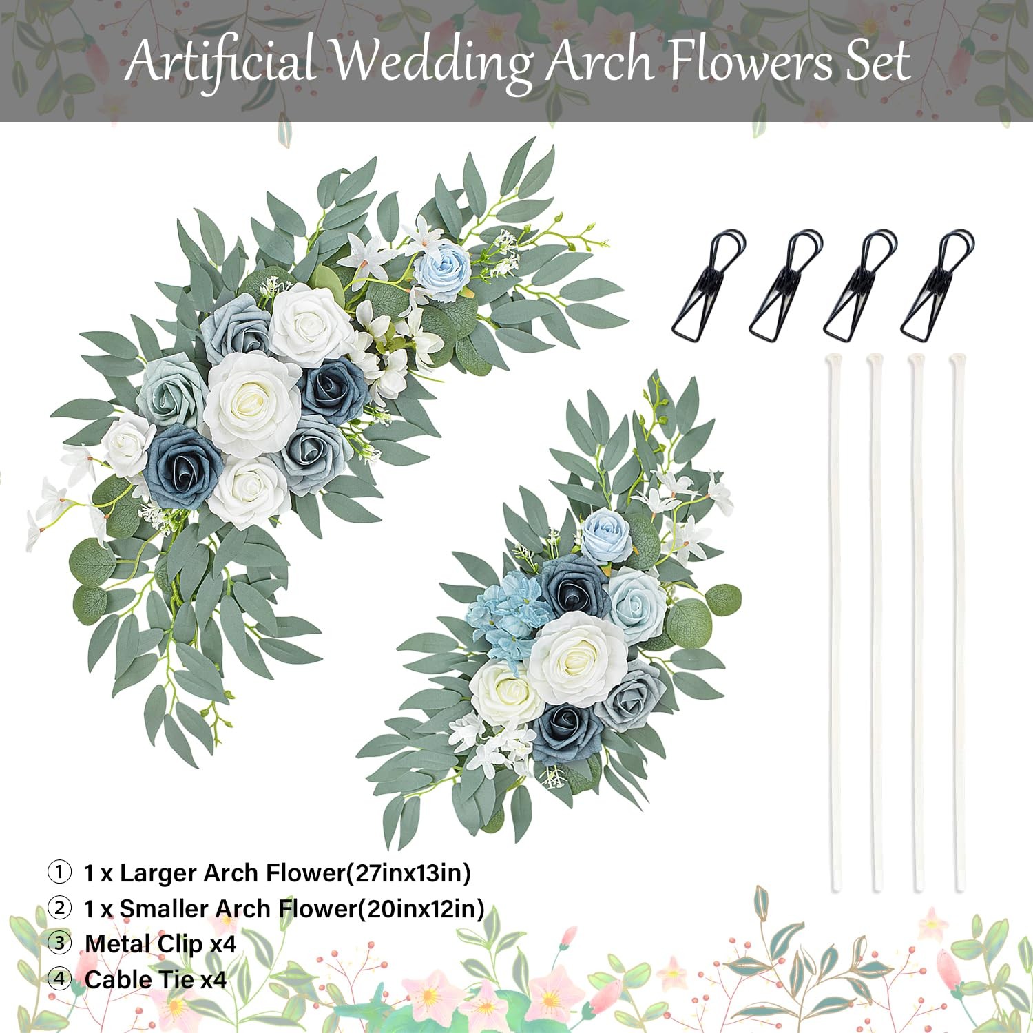 2 PCS Blue Wedding Arch Flower Swags Artificial Floral Reception Backdrop