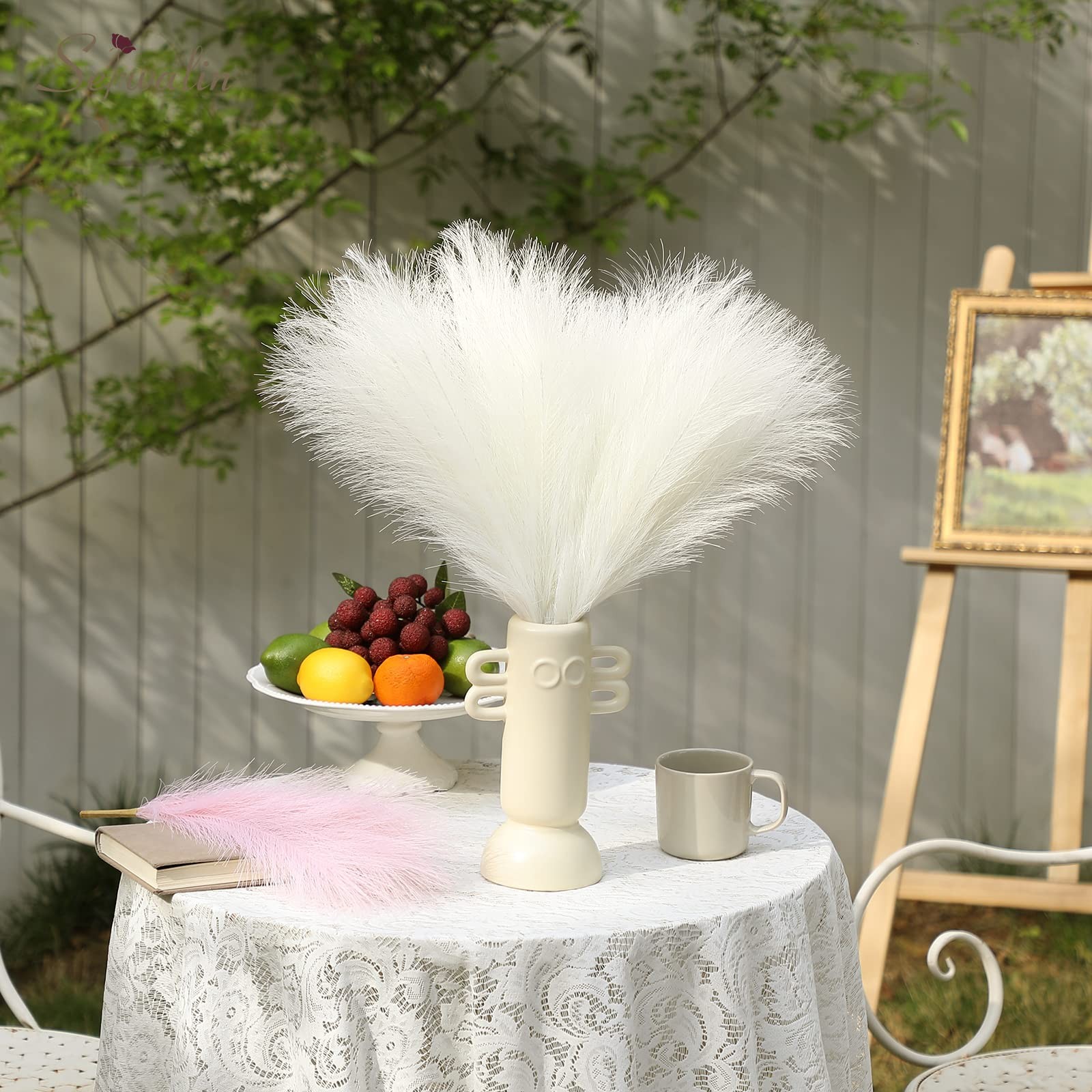 White Pampas Grass Decor, 17.7 Inch 6pcs Boho Decor, Faux Pampas Grass Living…