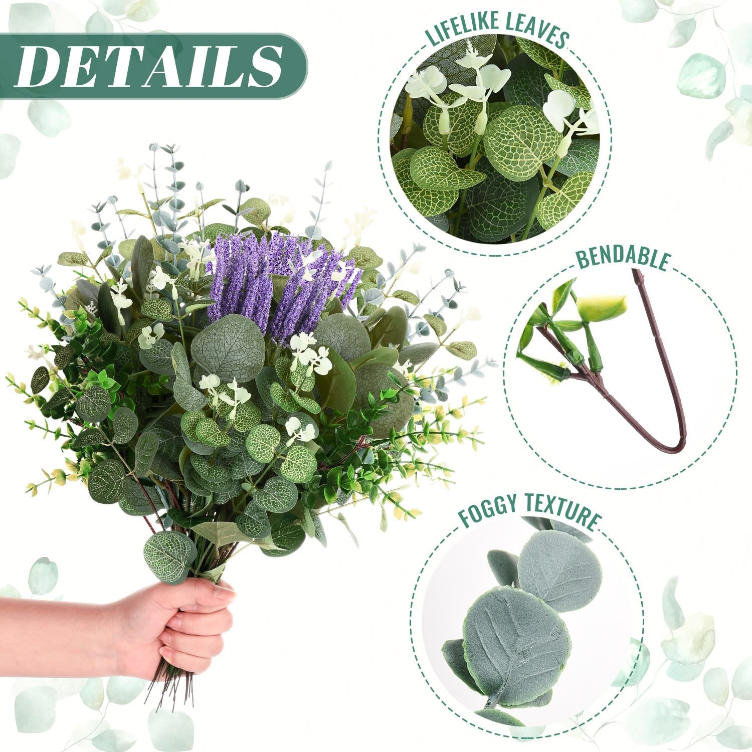 ALDMIO 84 Pcs Artificial Eucalyptus Stems and Lavender, Bulk Fake Silver Doll…