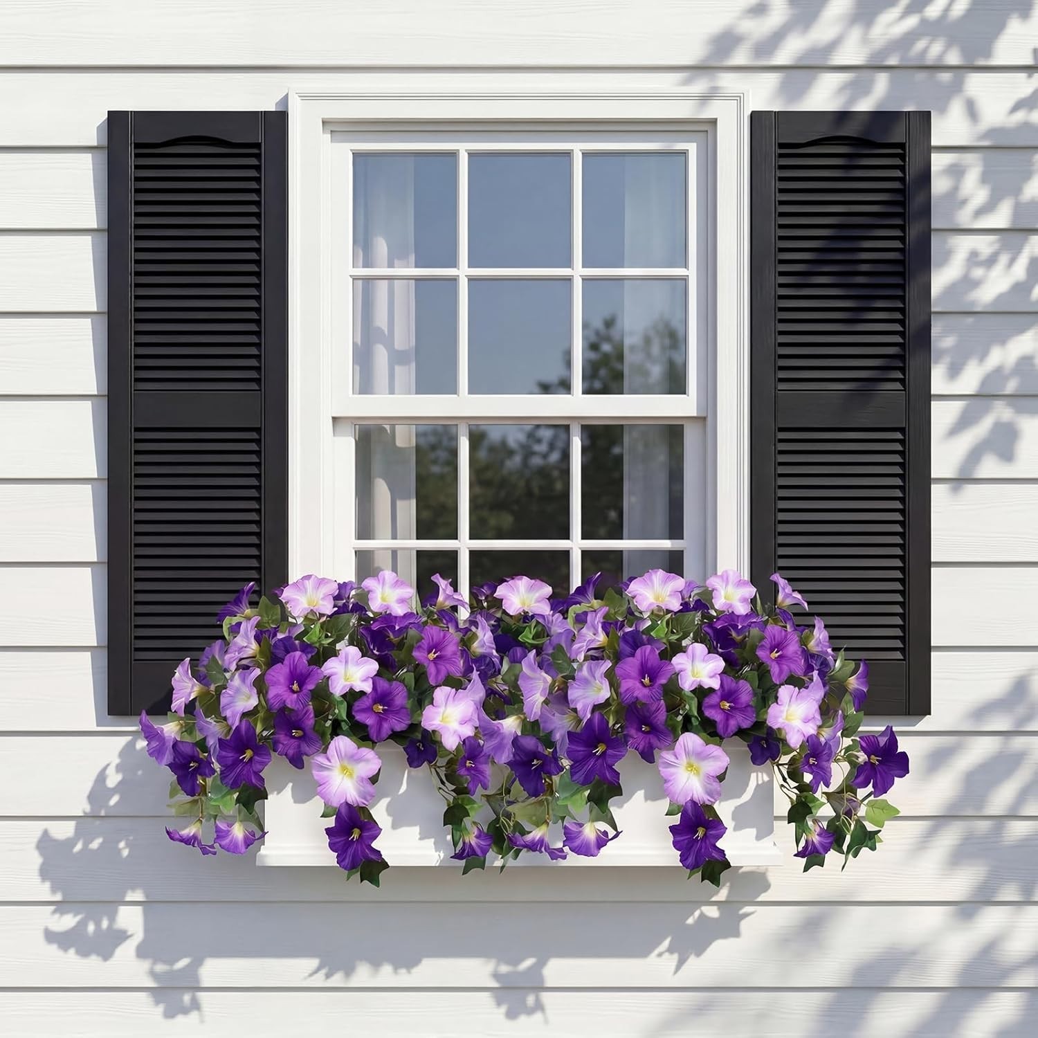 3 Pcs Faux Petunias Artificial Flowers for Outdoors, UV Resistant Fake Purpl