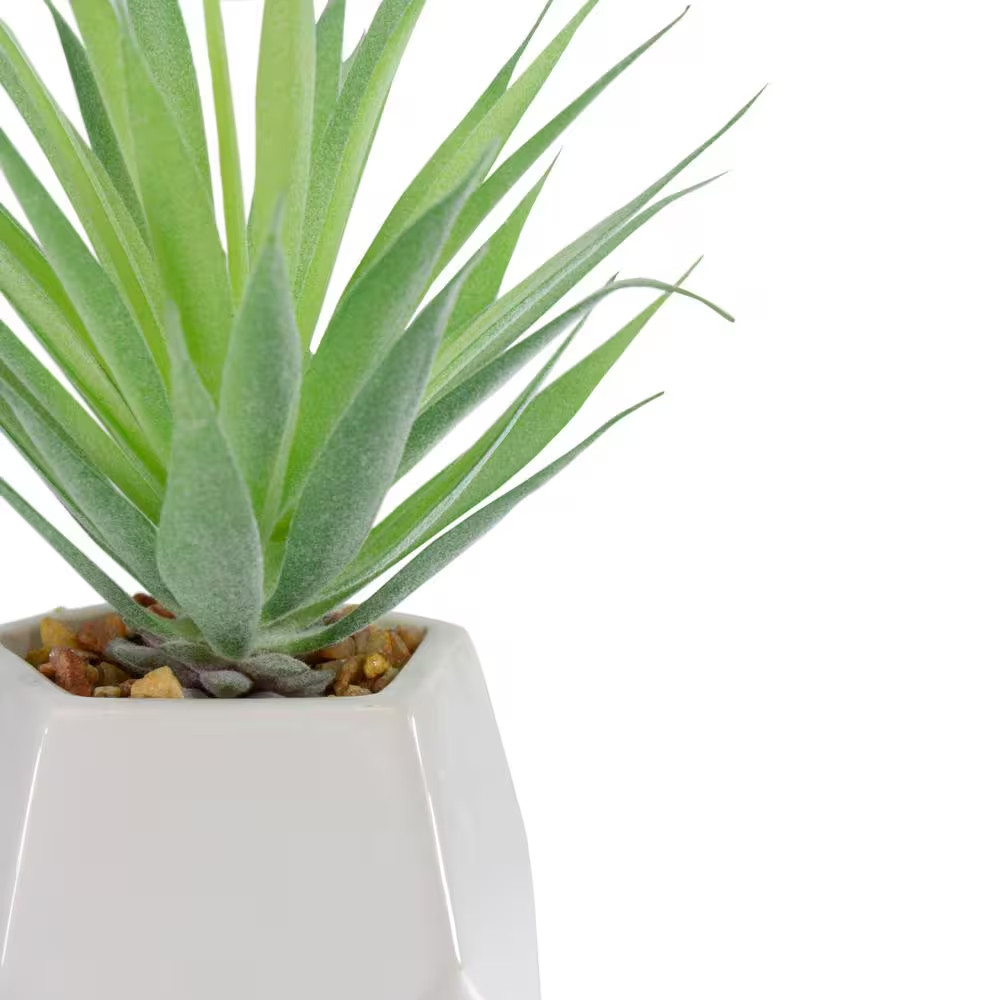 7.5 In. Green Artificial Sword Grass in a White Geometric Pot
