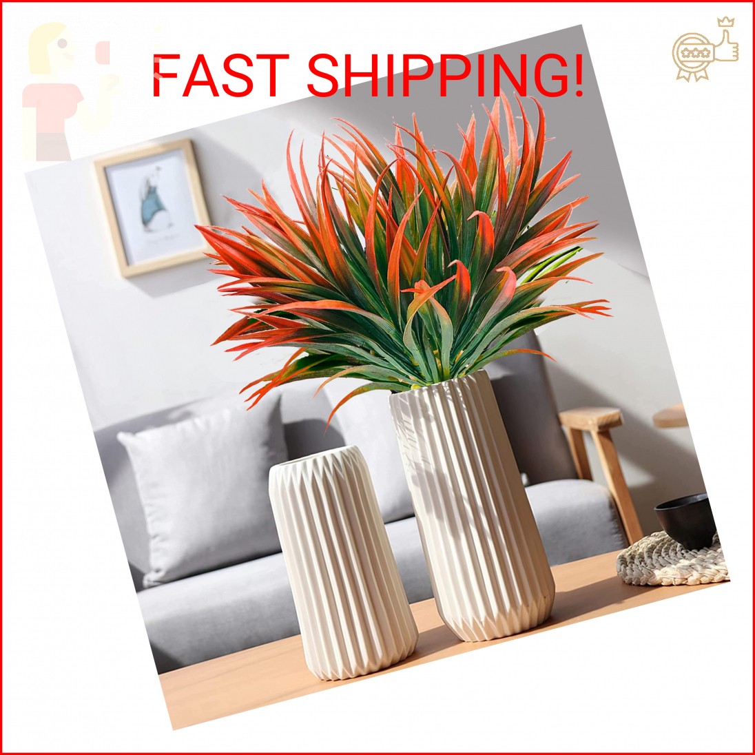 AUMVEYI 8 Pcs Outdoor Fake Plants UV Resistant Artificial Tall Grass Plants Faux