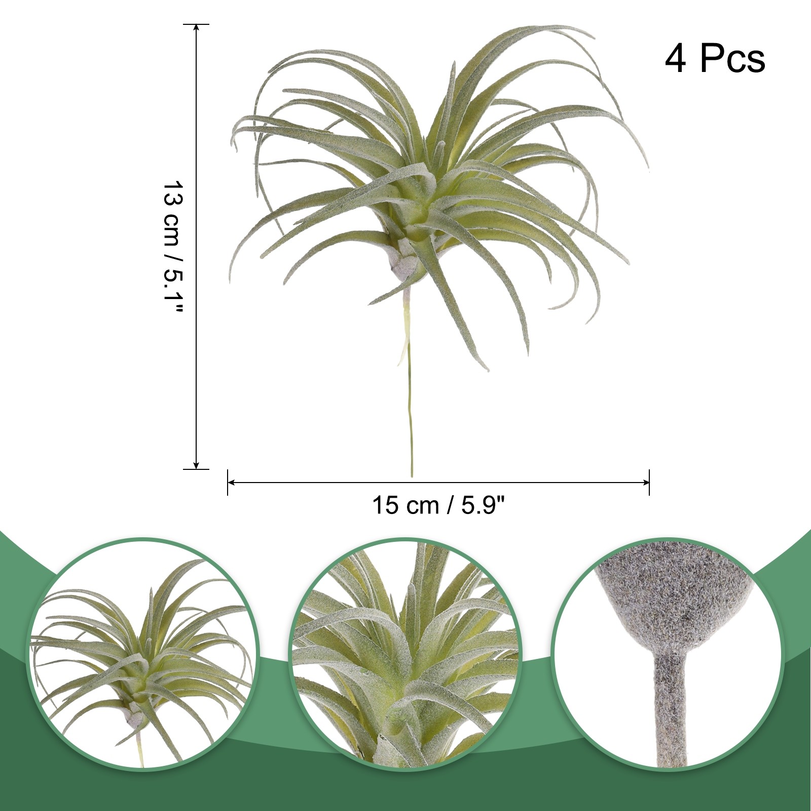 4Pcs Artificial Succulent Plants Fake Pineapple Grass 5″ Light Green