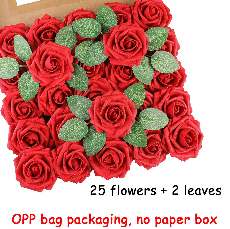 25pcs Artificial Rose Flowers Stem DIY Wedding Bouquet Home Decor Set – NEW