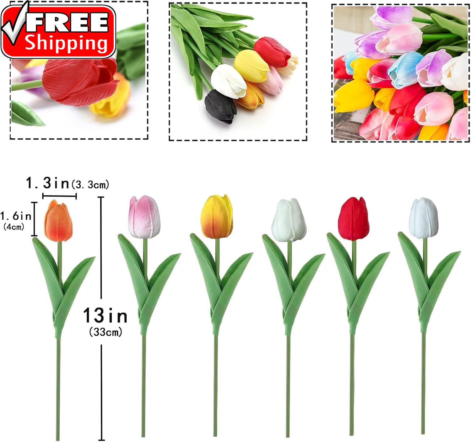 15PCS Artificial Tulips Flowers,Real Touch 14″ Silk Fake Tulips,Bulk Fake Flower