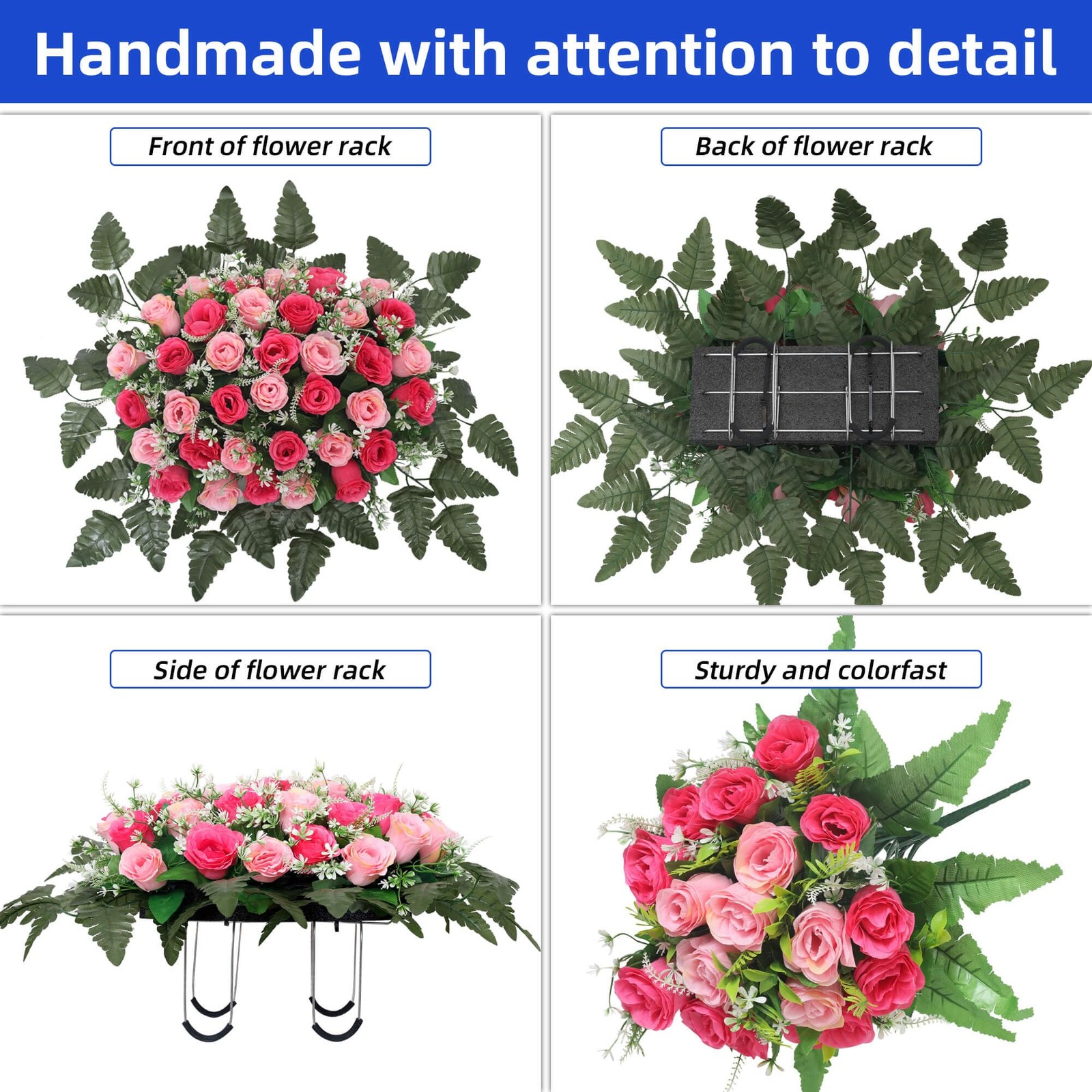 Lodou 3 Sets Cemetery Flowers for Grave,Headstone Flower Saddle,Grave Memorial F