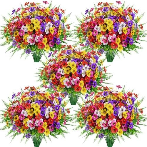 24 Bundles Artificial Flowers for Outdoors Fake Ferns UV Resistant Faux Spring