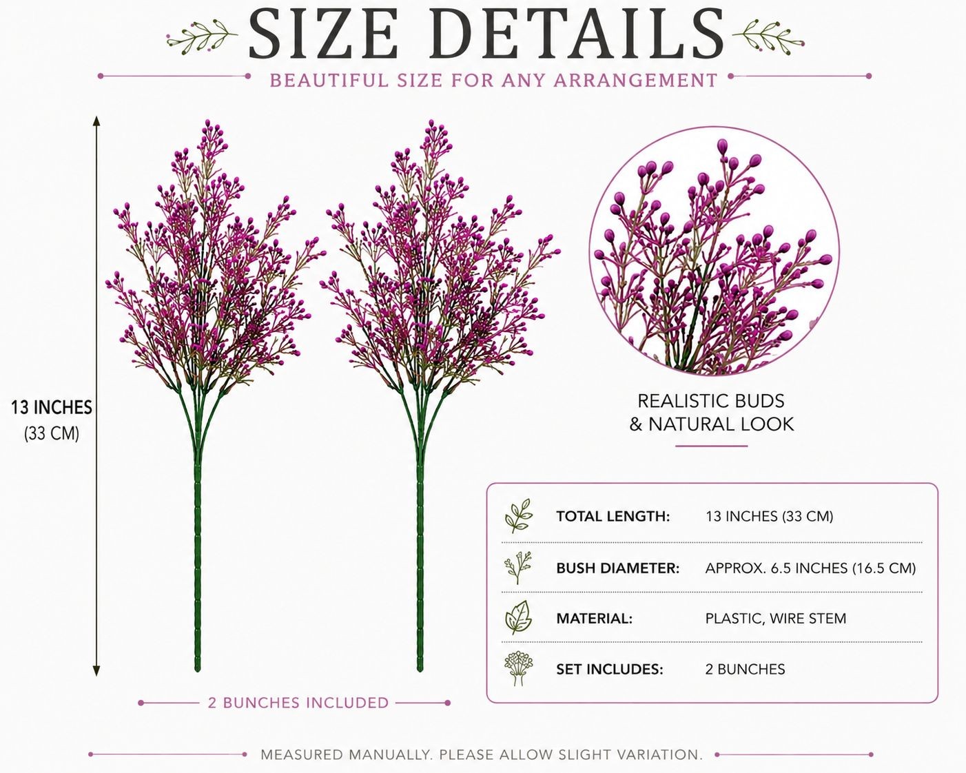 Set of 2 Purple Faux Wax Flower Sprays 13 Inch Artificial Filler Flowers Wildflo