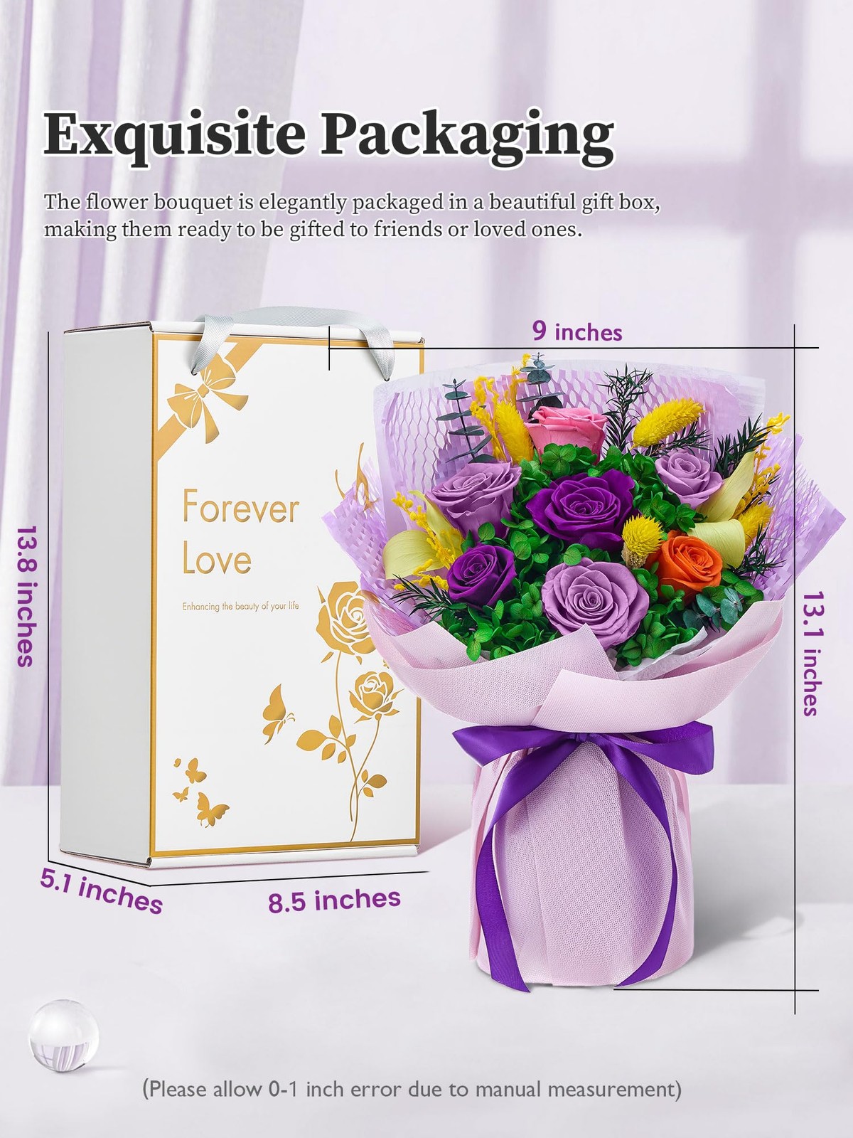 Forever Flowers for Delivery, Preserved Flowers Bouquet,Eteranl Rose,Purple