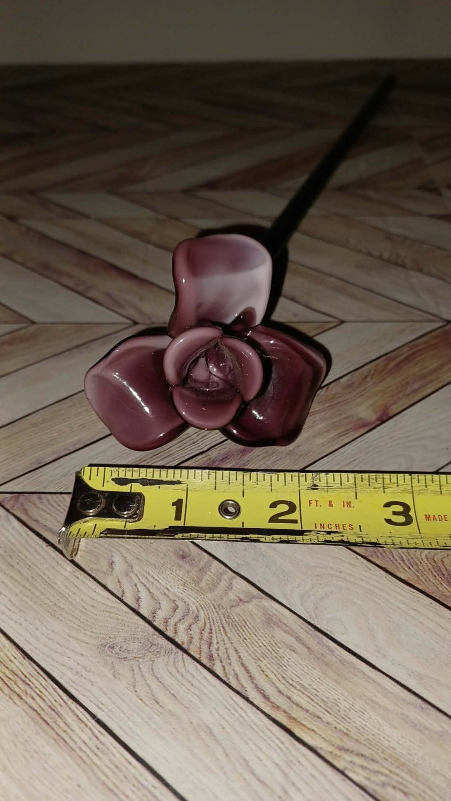 12 Inch Murano Style Blown Glass Flower Excellent Condition Purple Art Glass