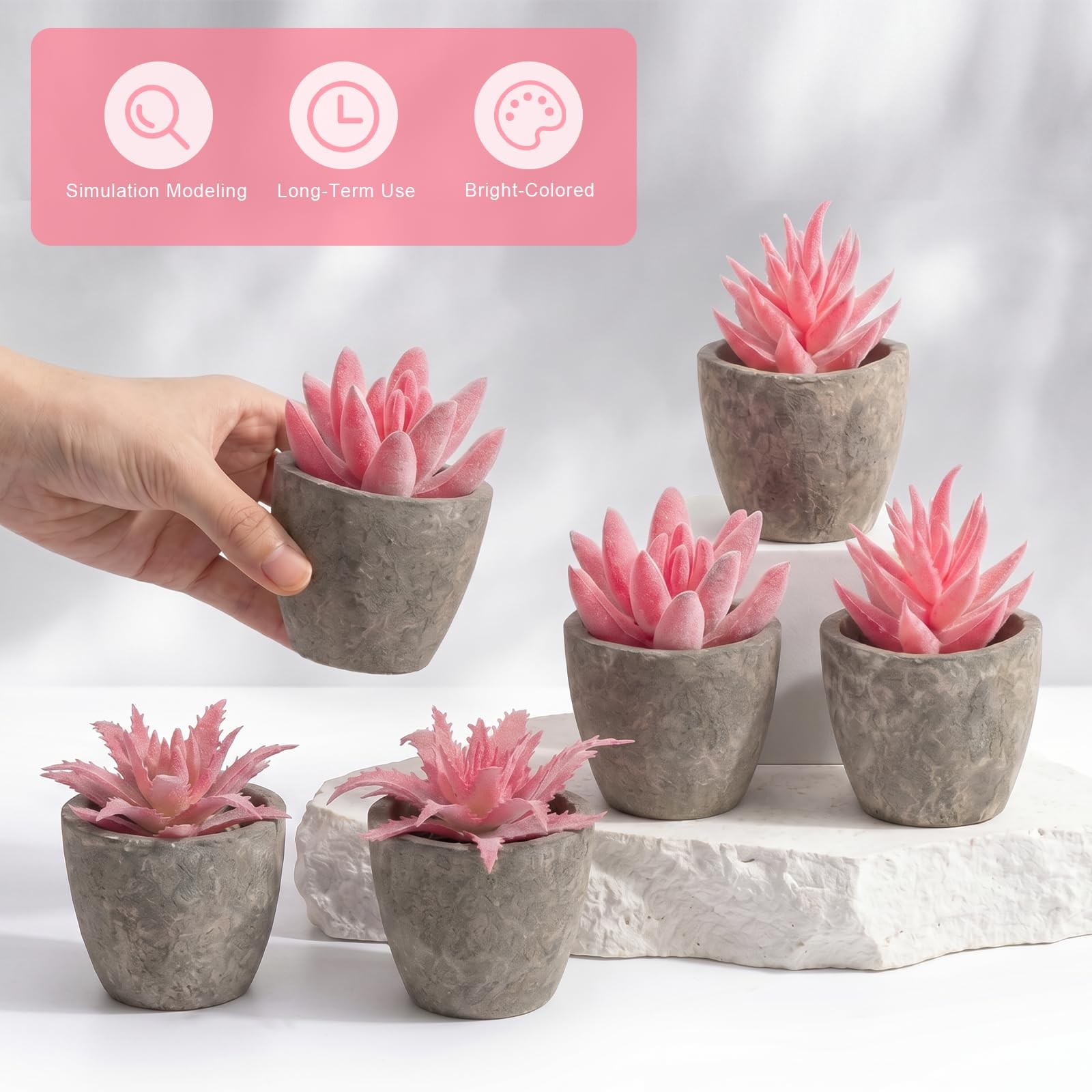 6 Pack Pink Succulents Plants Artificial in Pots, Fake Mini Planted Succulent…