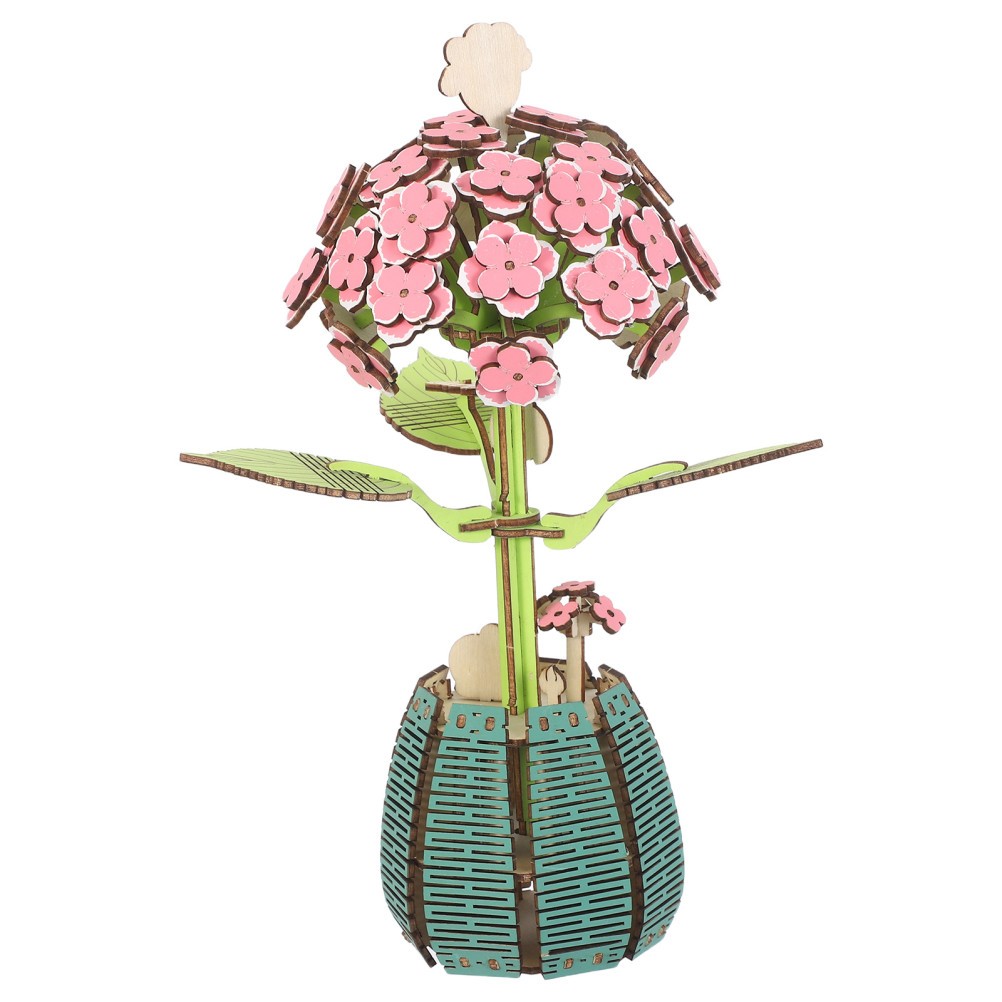 Wooden Hydrangea Bouquet Puzzle Kit Desktop Floral Decor Building Set