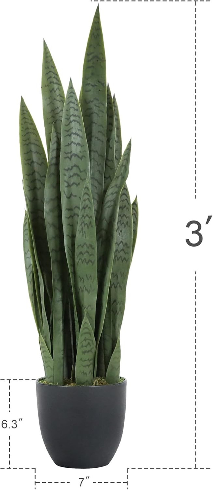 Lifelike 3Ft Artificial Snake Plant with Black Pot & Dry Moss – Home Decor