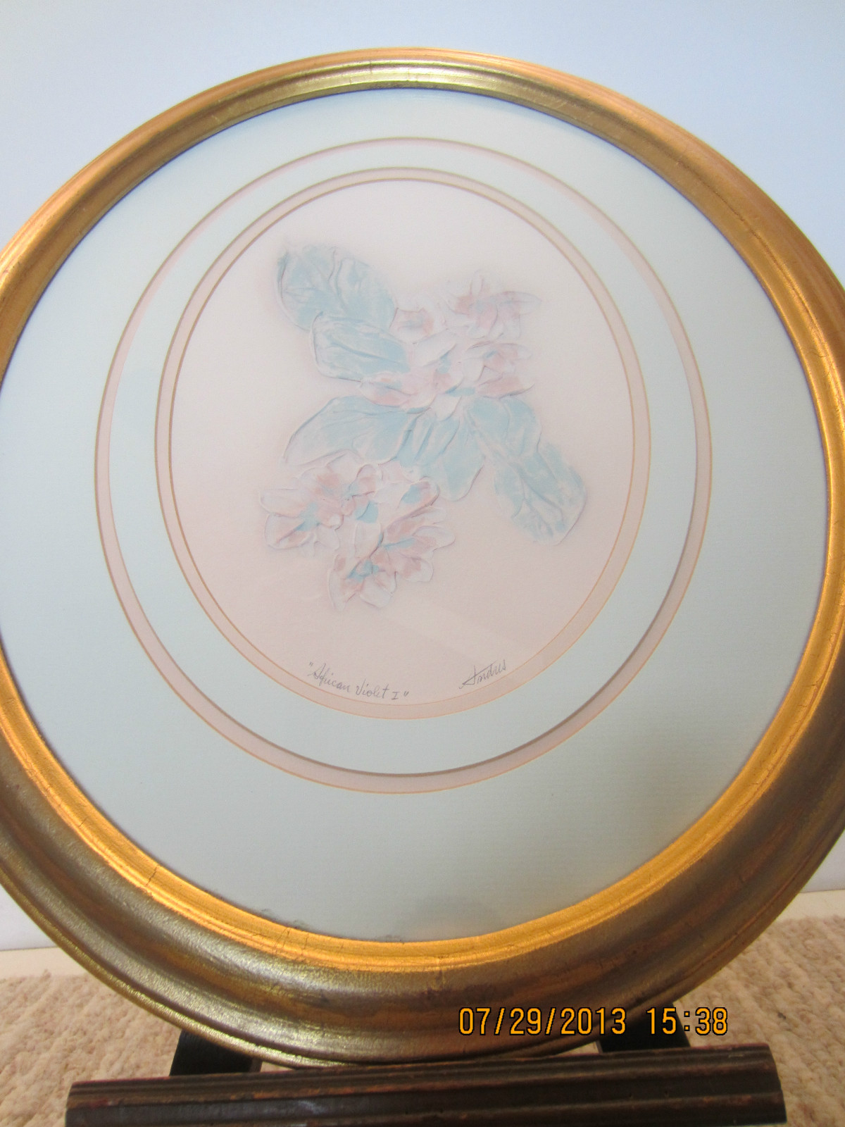 OVAL FRAMED & MATTED FLORAL ACRYLIC PAINTING
