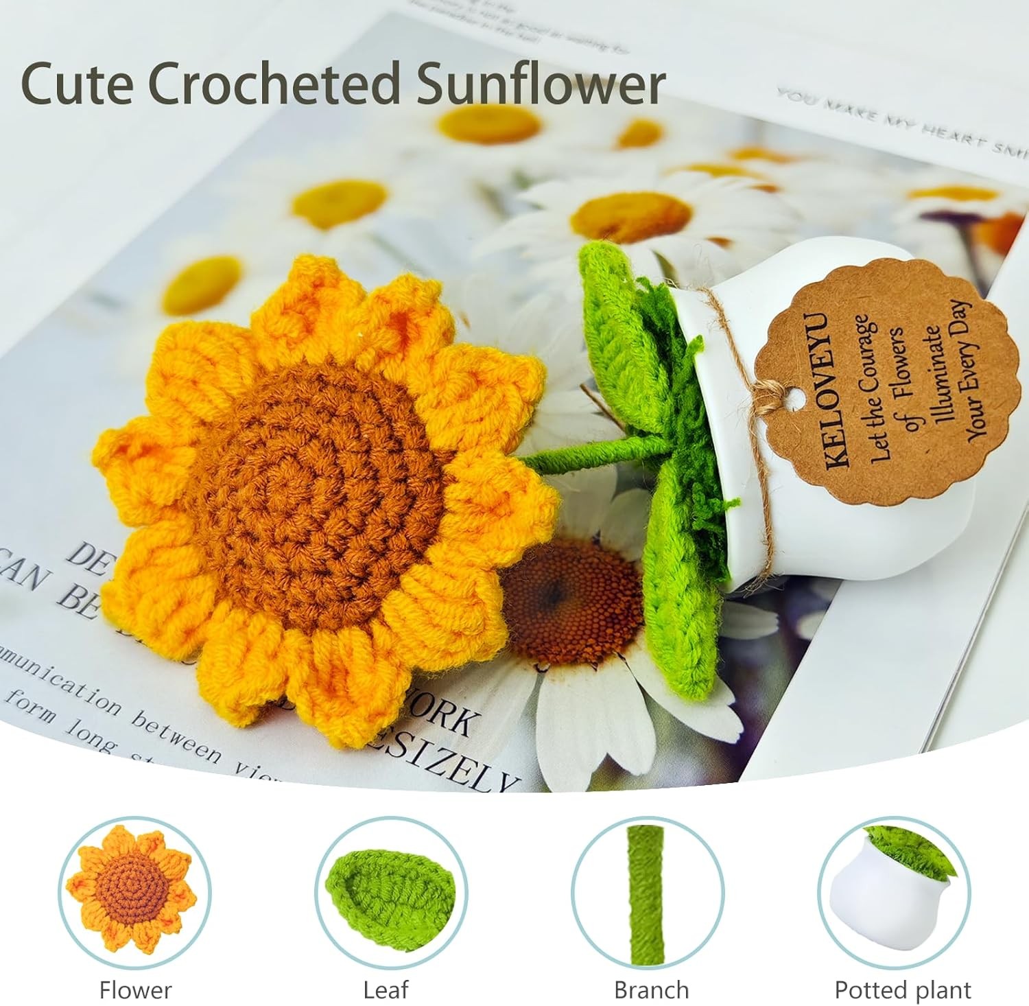 Crochet Flowers Gift Crochet Sunflower Emotional Support Plush Plant Cute Desk D