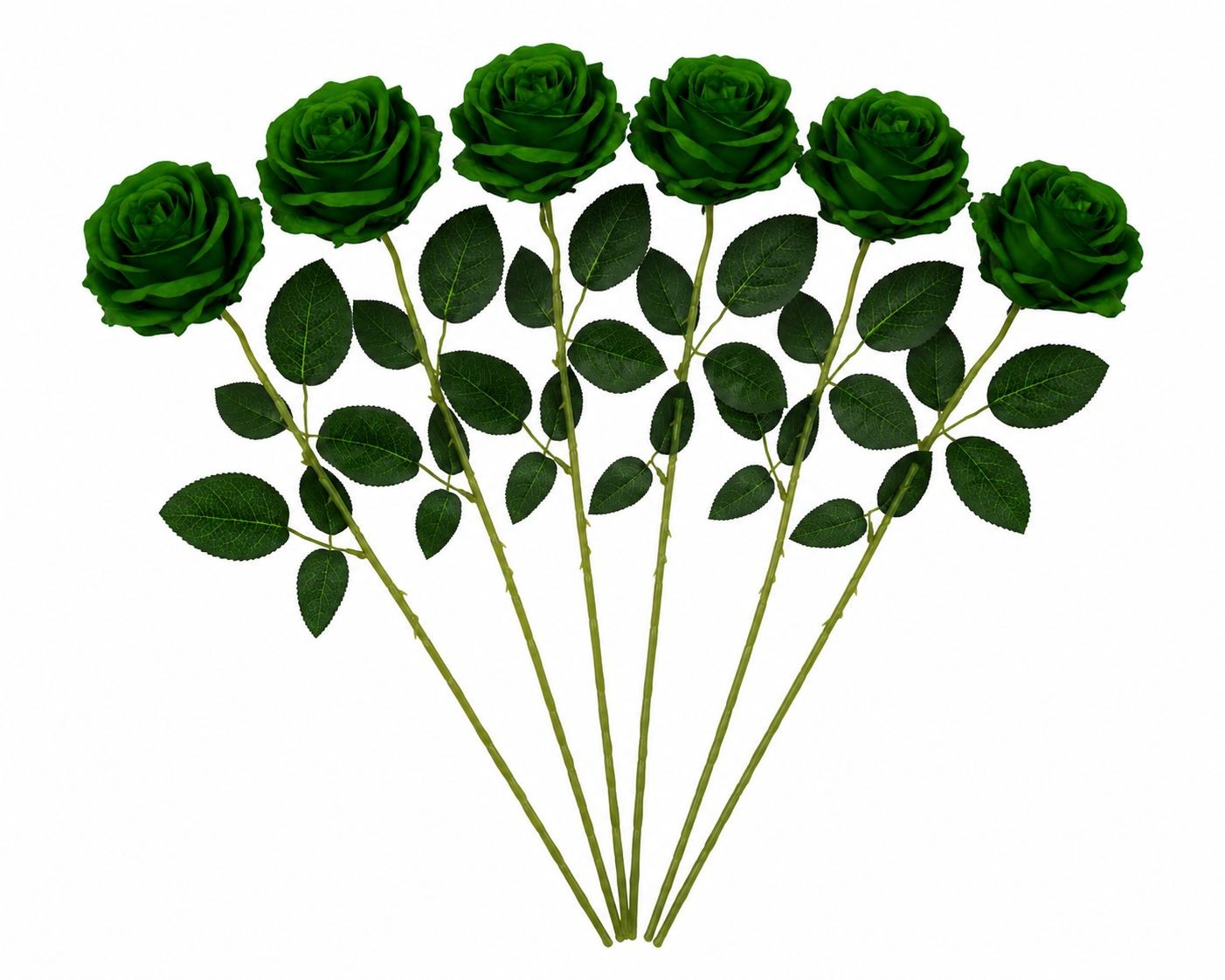 Set of 6 Green Artificial Rose Stems Emerald Green Fake Roses Gothic Wedding Flo