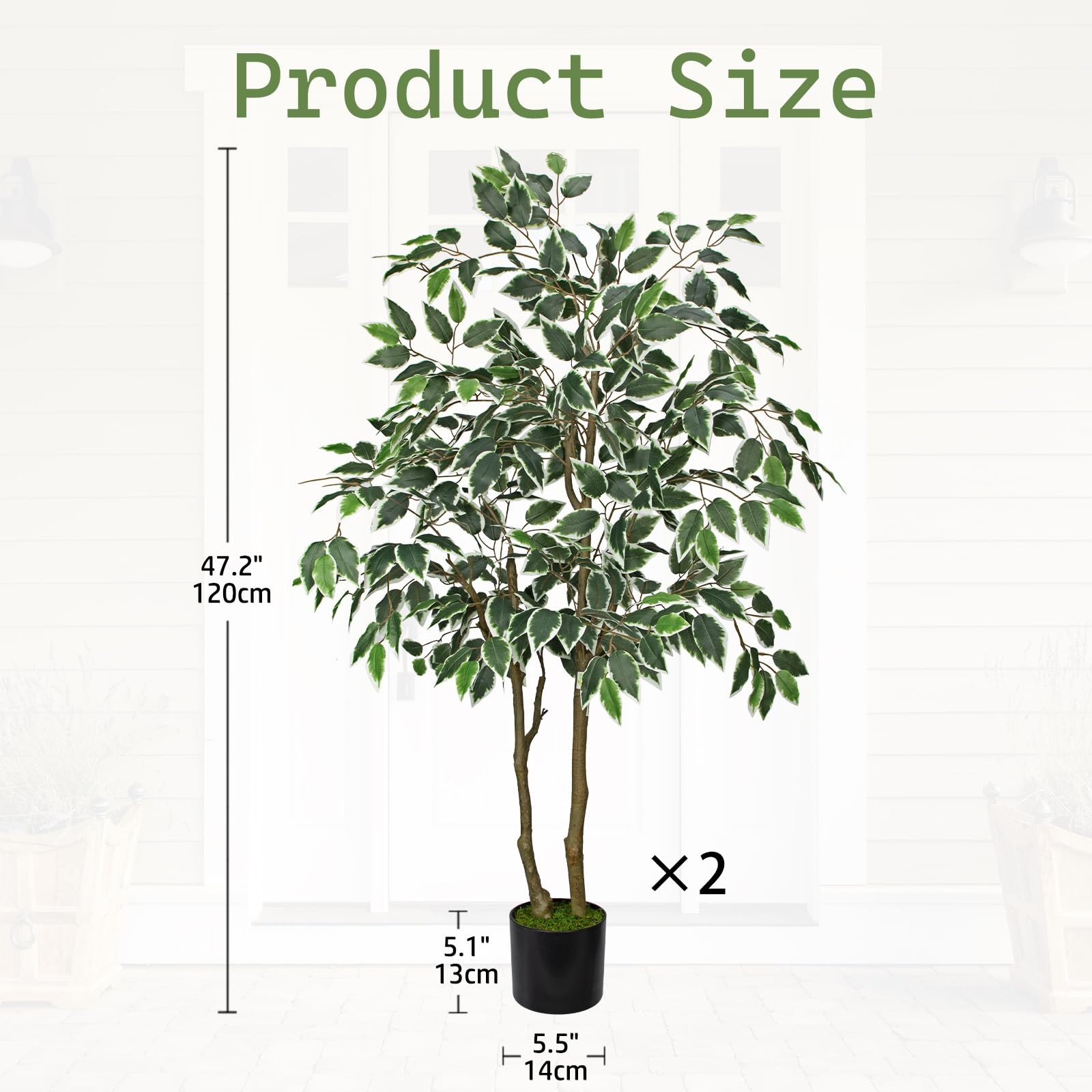2 Pack Artificial Ficus Tree 4ft Silk Fake Ficus Leaves Plant 120cm Potted Fa…