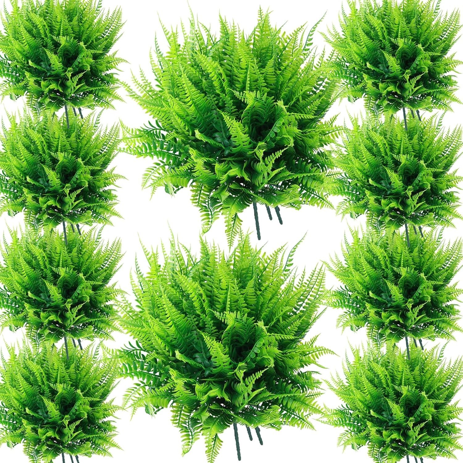 10-Pack UV Resistant Faux Boston Fern Plants for Indoor & Outdoor Elegance
