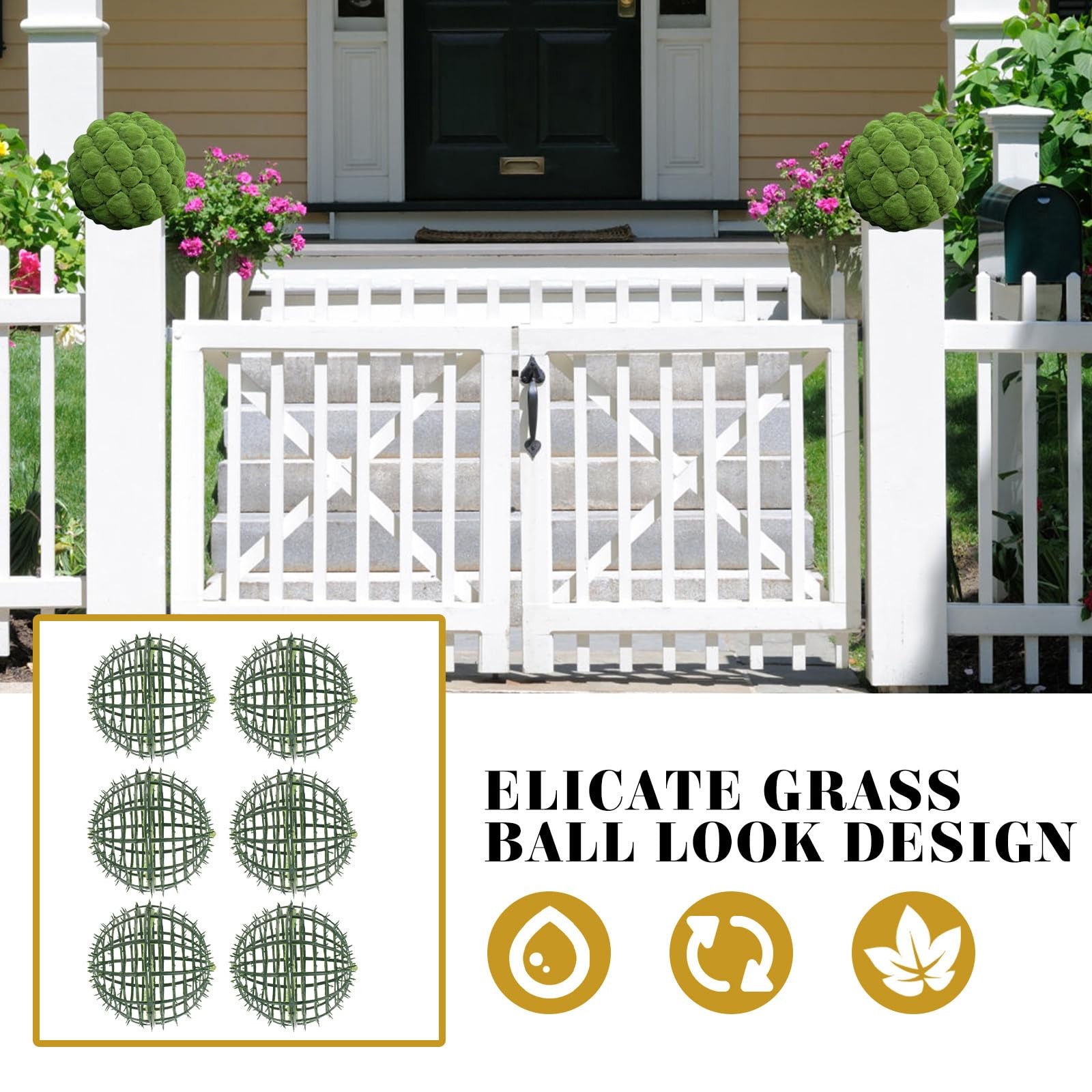 Artificial Plant Topiary Ball Support Rack 6-Pack Plastic Faux Greenery Flowe…
